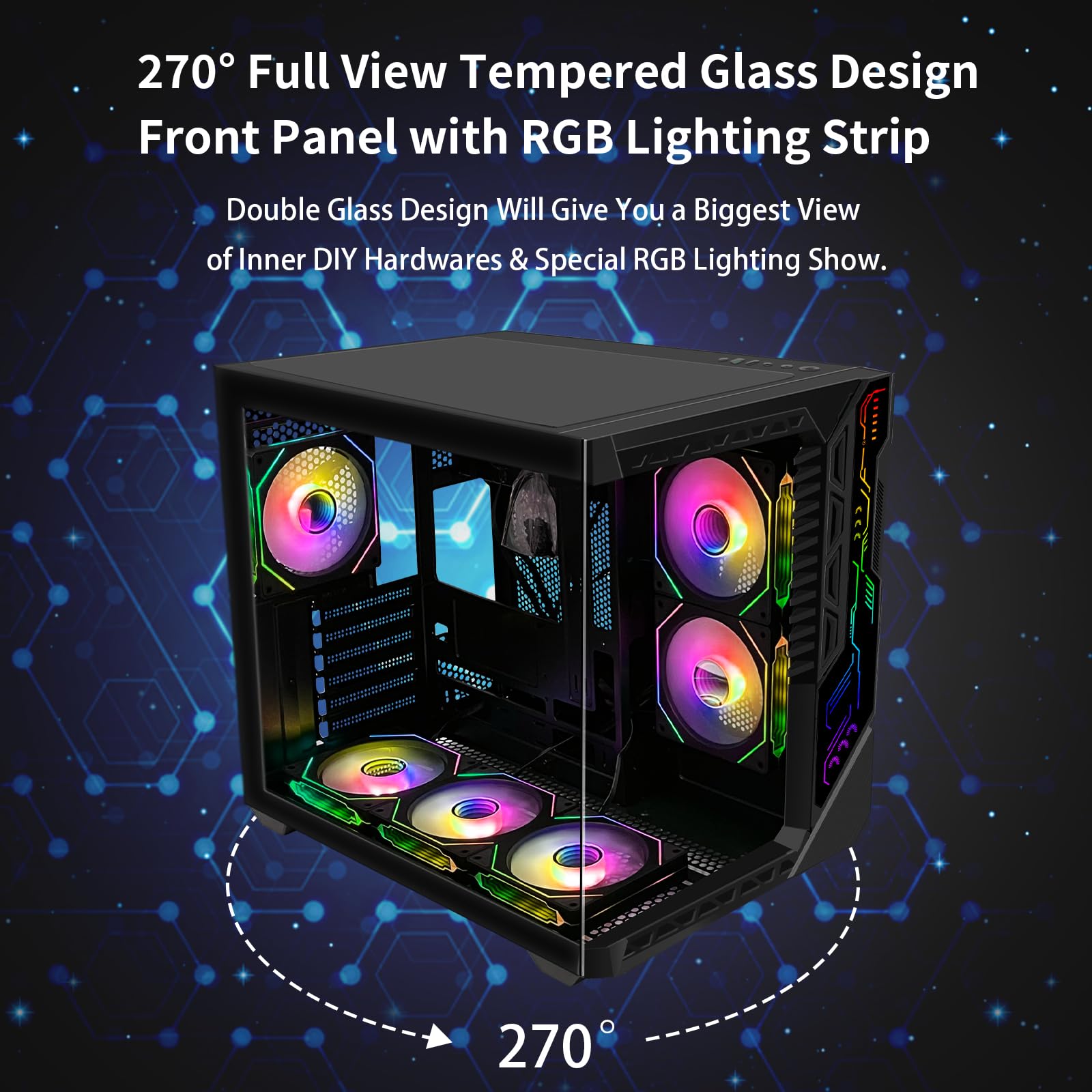 Pc Gaming Case With 9Pcs Argb Fans,Atx Mid-Tower Control Remote,Gaming Atx Case 360Mm Radiator Support,Pc Case Tempered Glass Fr