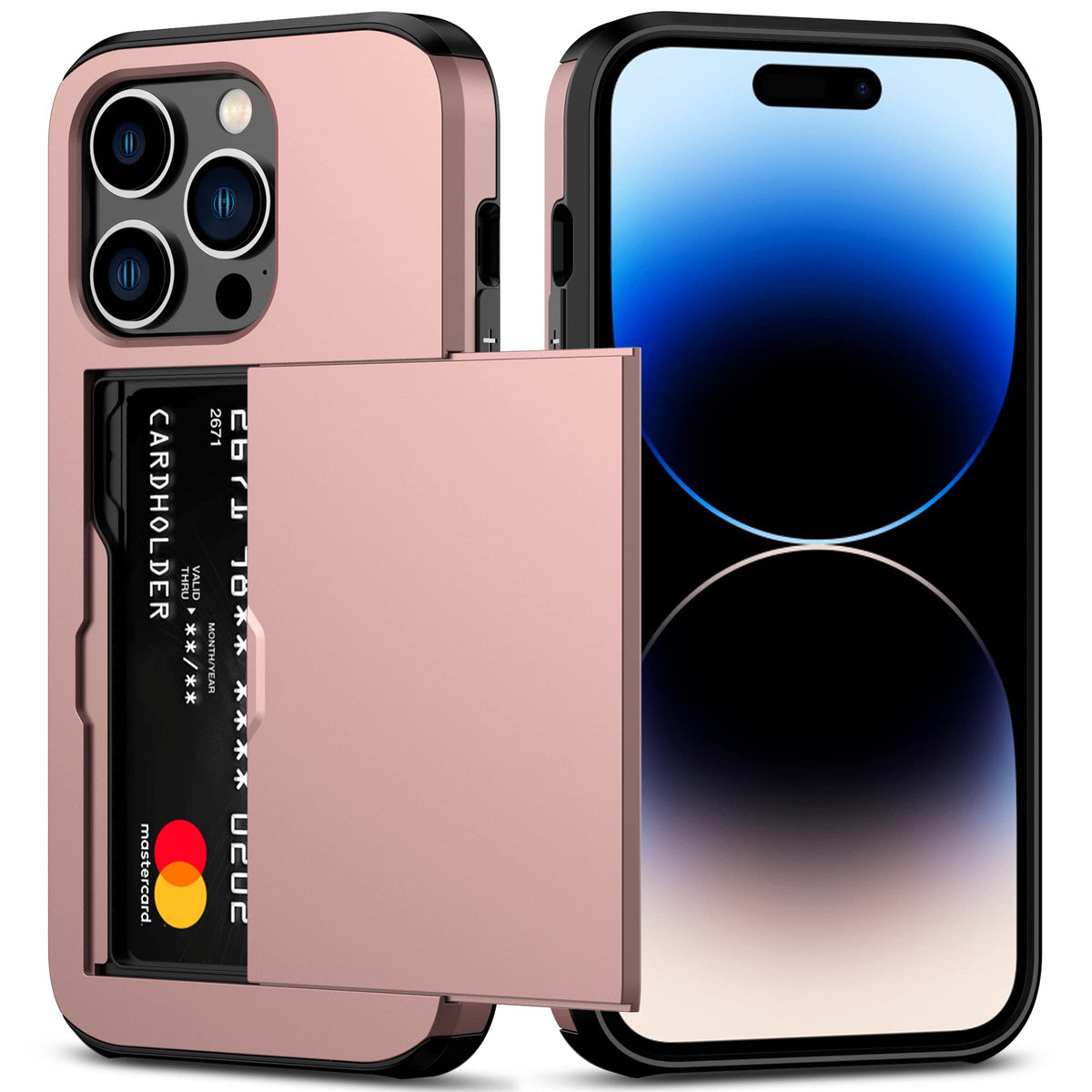Nvollnoe For Iphone 14 Pro Case With Card Holder Heavy Duty Protective Dual Layer Shockproof Hidden Card Slot Slim Wallet Case F