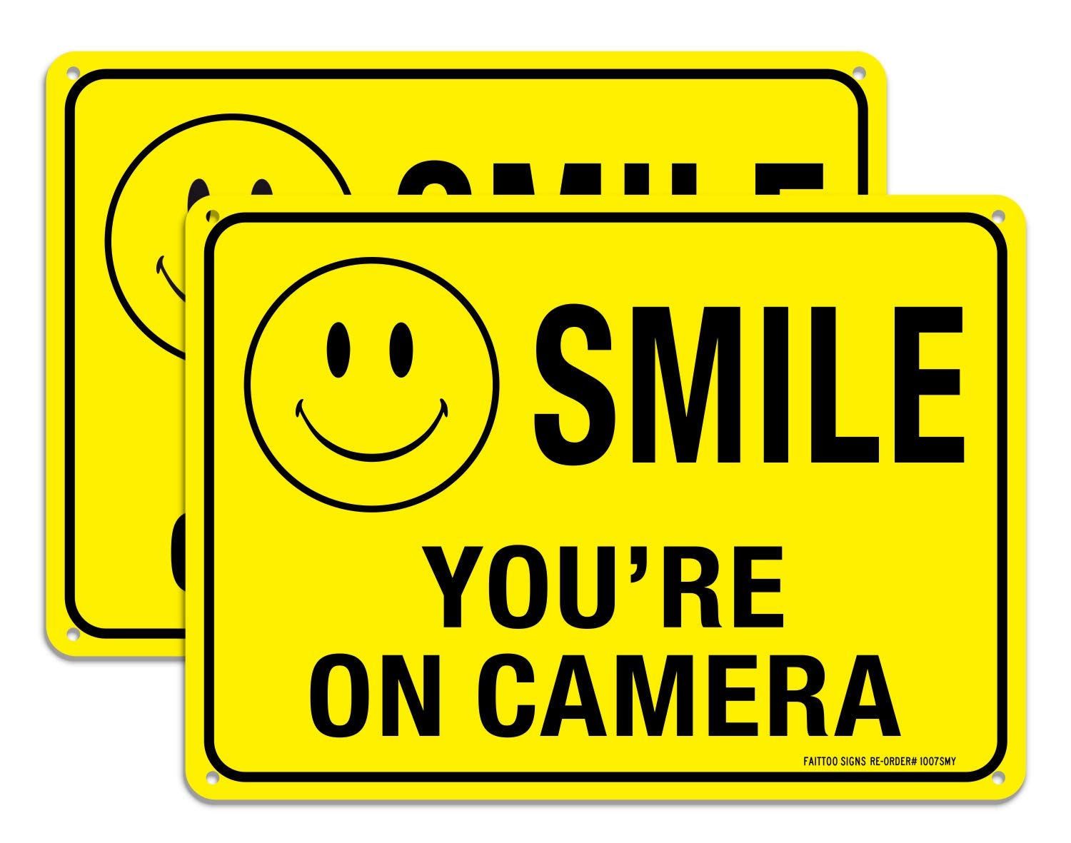 (2 Pack) Faittoo Smile You'Re On Camera Sign, Reflective 10X7 Rust Free .40 Aluminum, Uv Protected, Weather Resistant, Durable I