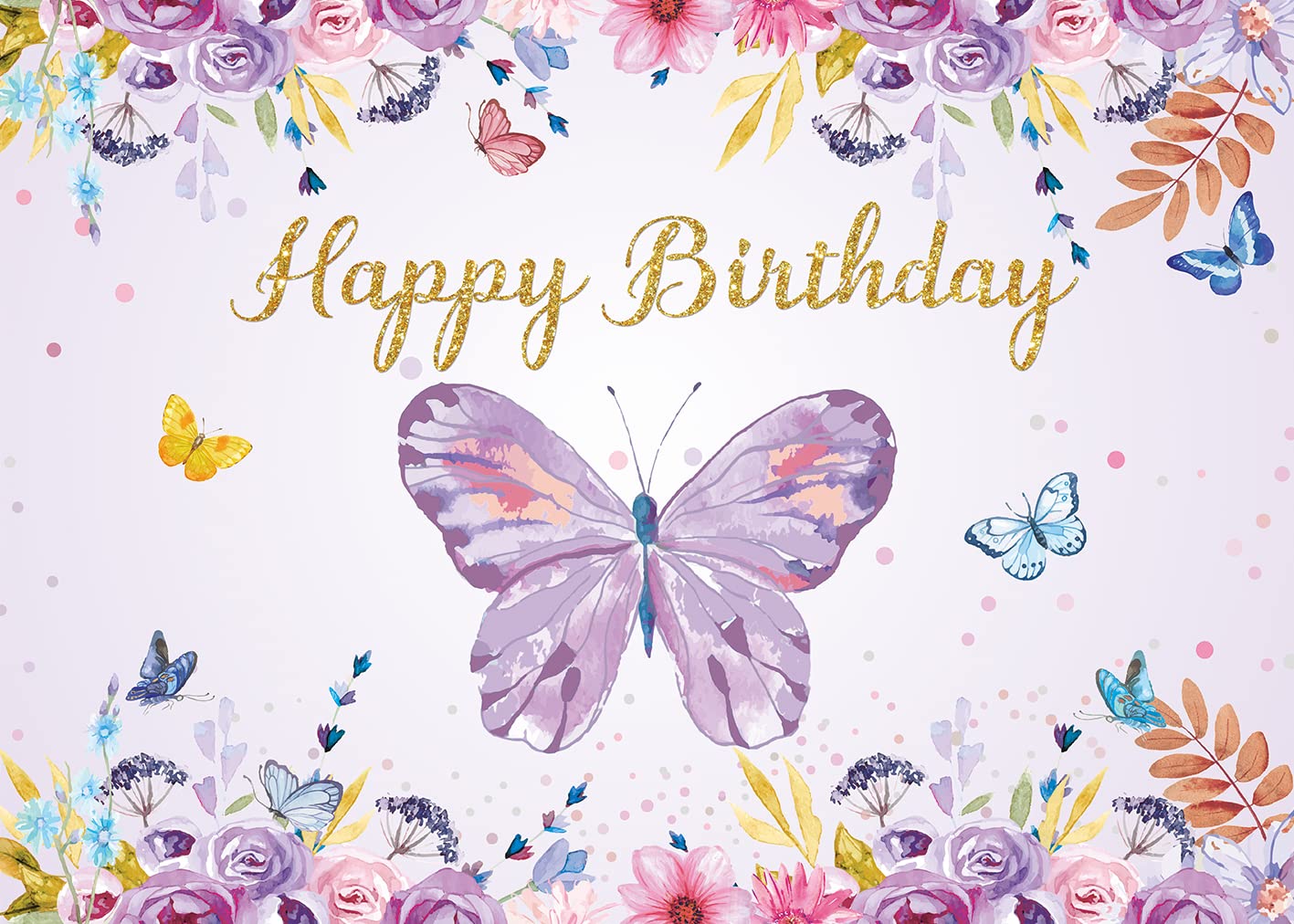 Purple Butterfly Birthday Backdrop Spring Pink Rose Floral Pastel Butterfly Photography Background Girls Princess Birthday Party