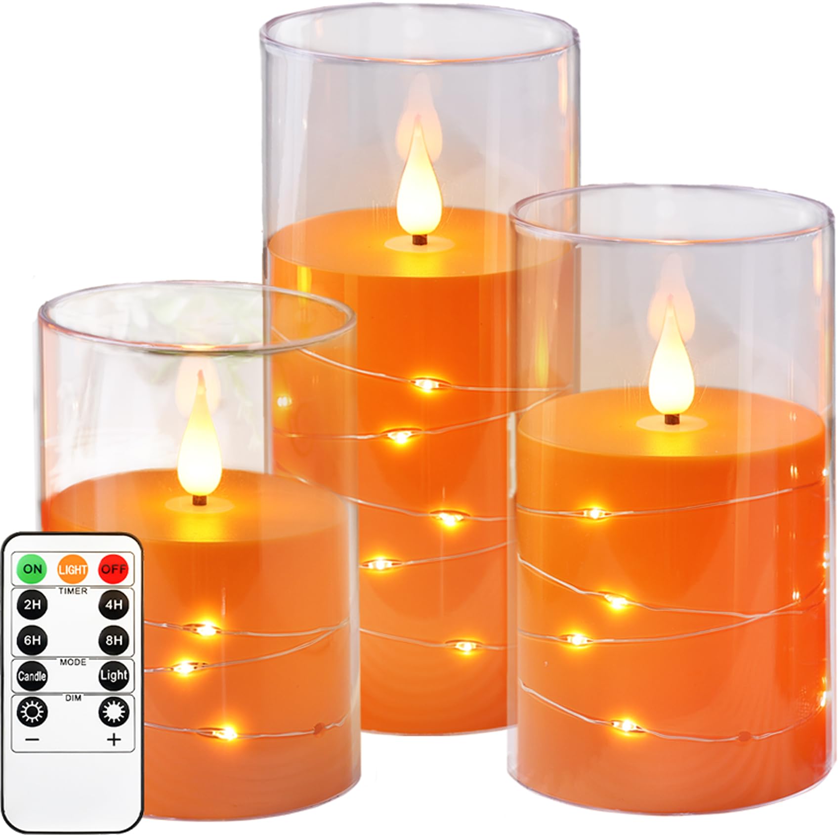 Kiexung Flashing Flameless Candle With String Light, Battery Powered Candle, Recessed String Led Candle, Indestructible Plexigla