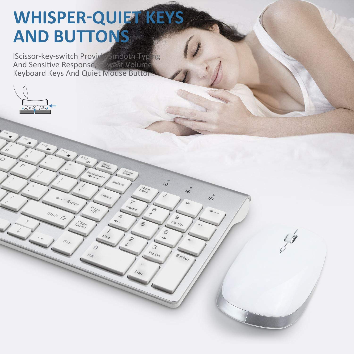 Wireless Keyboard Mouse Combo, 2.4G Usb Slim Keyboard And Mouse Silent Full Size Ergonomic Compact With Number Pad For Laptop Pc Computer   Silver