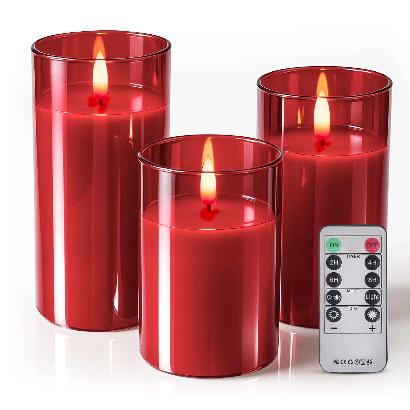 Tyawon Glass Battery Operated LED Flameless Candles with Remote and Timer, Real Wax Candles Warm Color Flickering Light for Fest