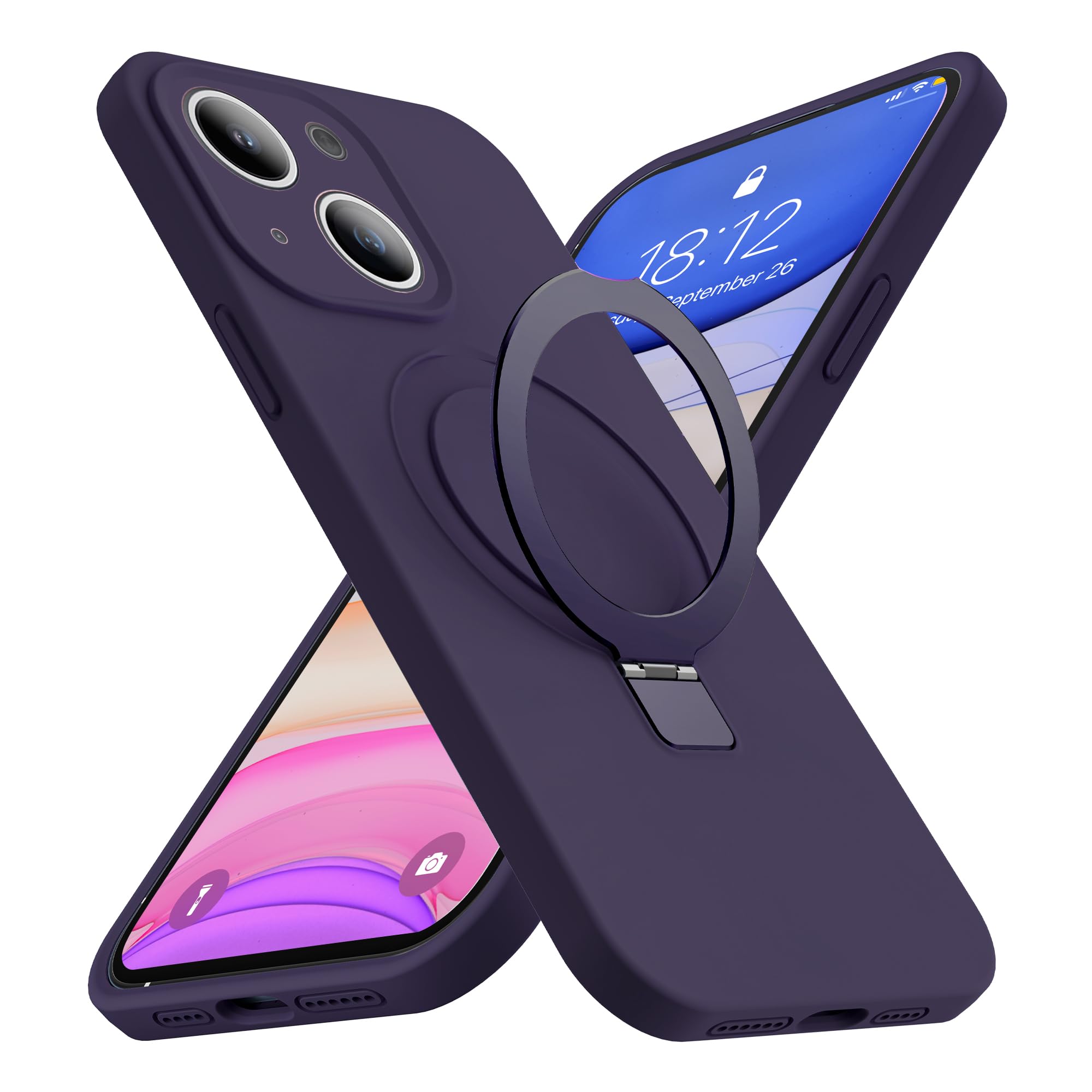 SKYLMW Designed for iPhone 14 Case with Magnetic Invisible Stand Compatible with Mag-Safe Military Drop Tested Shockproof Silico