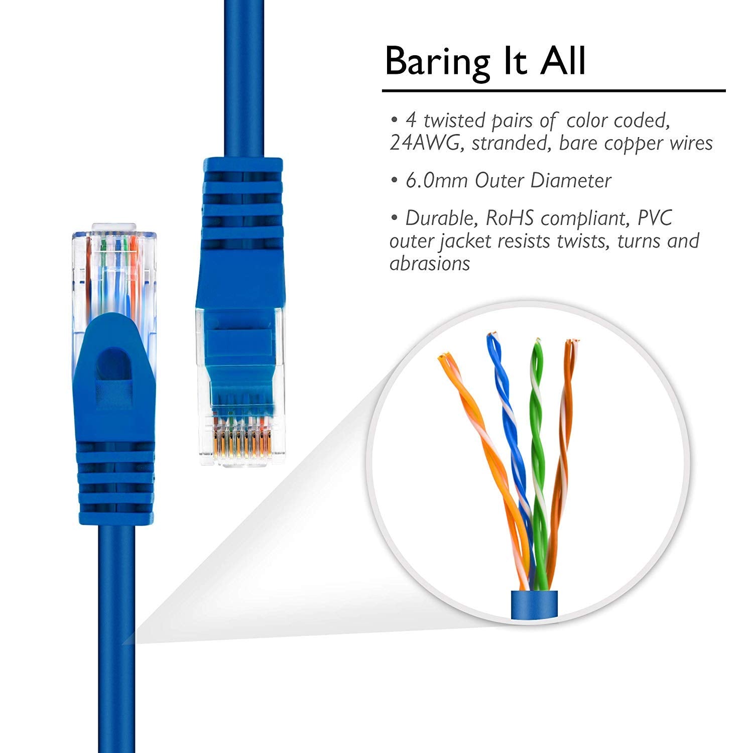 Gearit 10 Pack Cat6 Patch Cable 1.5 Feet / 18 Inches Cat 6 Ethernet Cable Snagless Flexible Soft Tab   Preimum Series   Blue