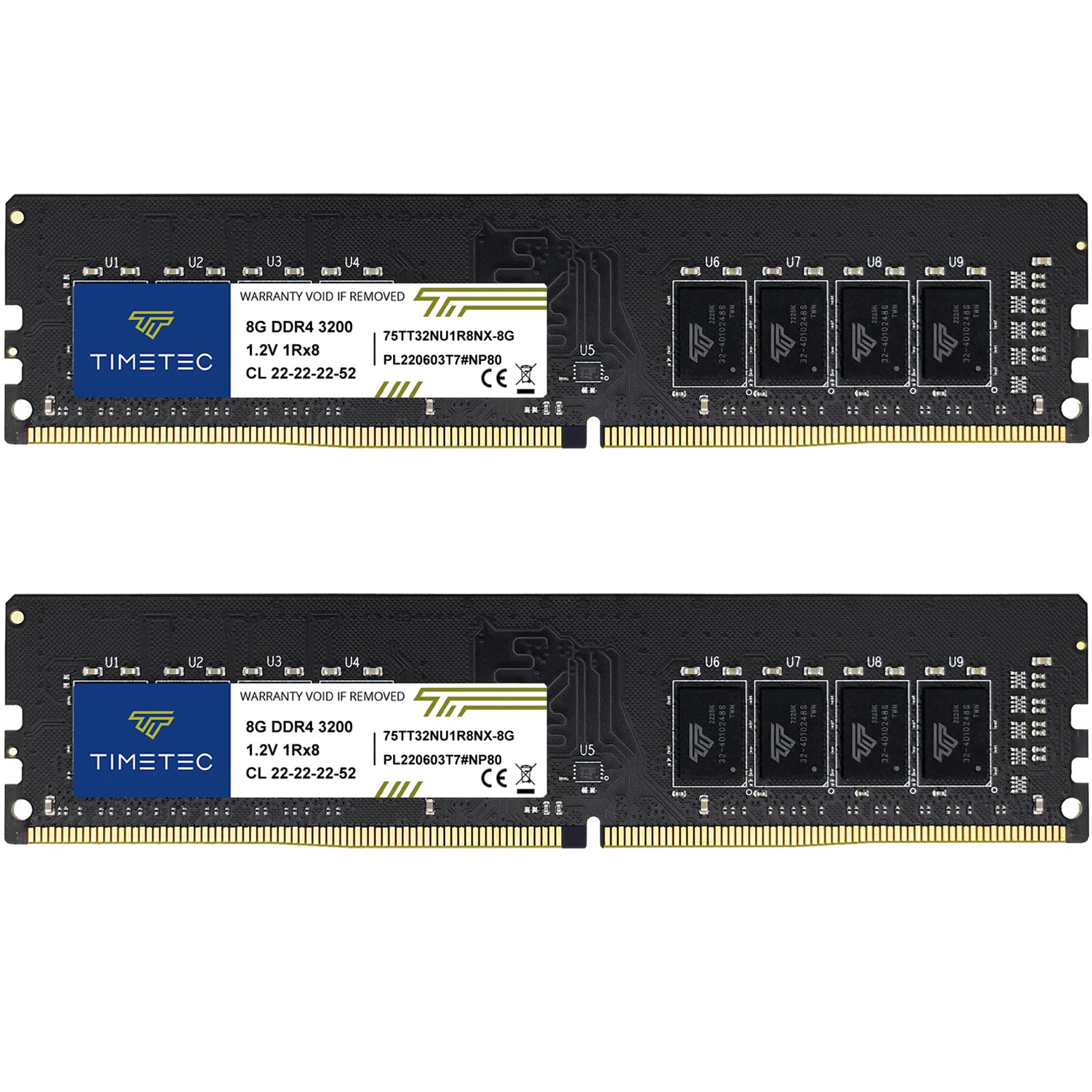 Timetec 16Gb Kit(2X8Gb) Ddr4 3200Mhz (Or 2933Mhz Or 2666Mhz) Pc4 25600 Cl22 1.2V Non Ecc Unbuffered 1Rx8 Single Rank 288 Pin Udi
