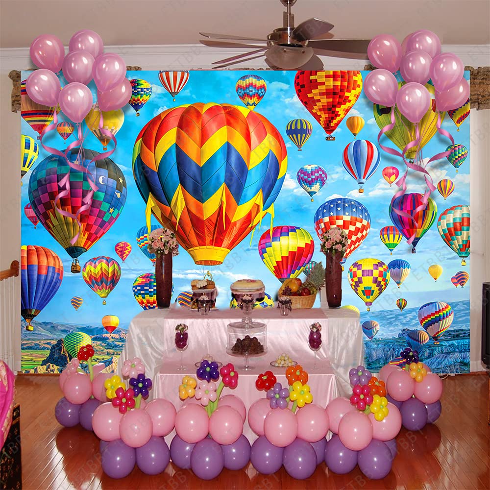 Emdspr 7X5Ft Hot Air Balloon Backdrop Colorful Rainbow Sky White Clouds Photography Background Mountains Natural Landscape Space