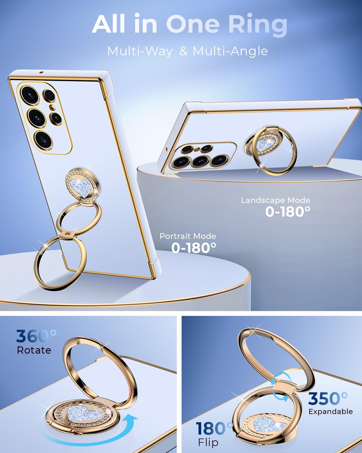 Xyz For Galaxy S23 Ultra Case With Stand, Samsung S23 Ultra Case With Double Ring, Women Girls Bling Luxury Protective Phone Cas