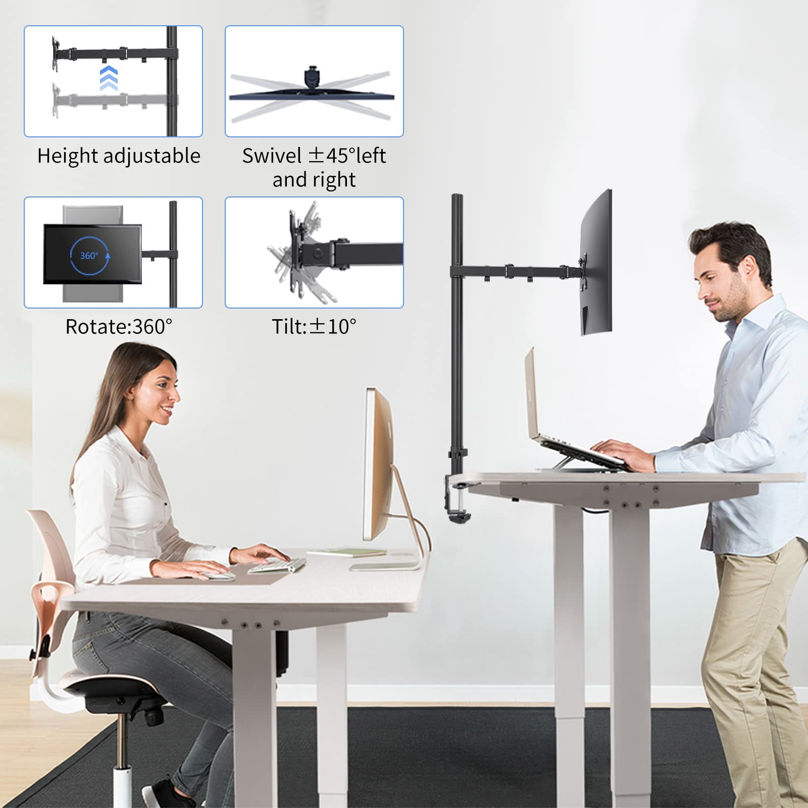 Pholiten Single Tall Monitor Stand, Extra Tall 31 Inch Monitor Mount, Fully Adjustable Tall Monitor Arm For 13 32 Inch Lcd Scree