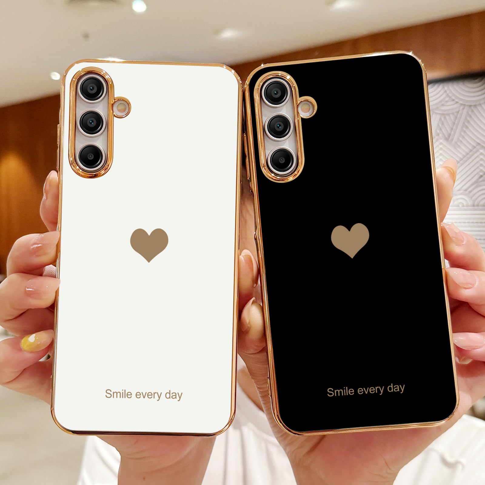 Teageo For Samsung Galaxy A15 4G 5G Case For Women Girl Cute Love Heart Luxury Bling Soft Back Cover Raised Full Camera Protecti