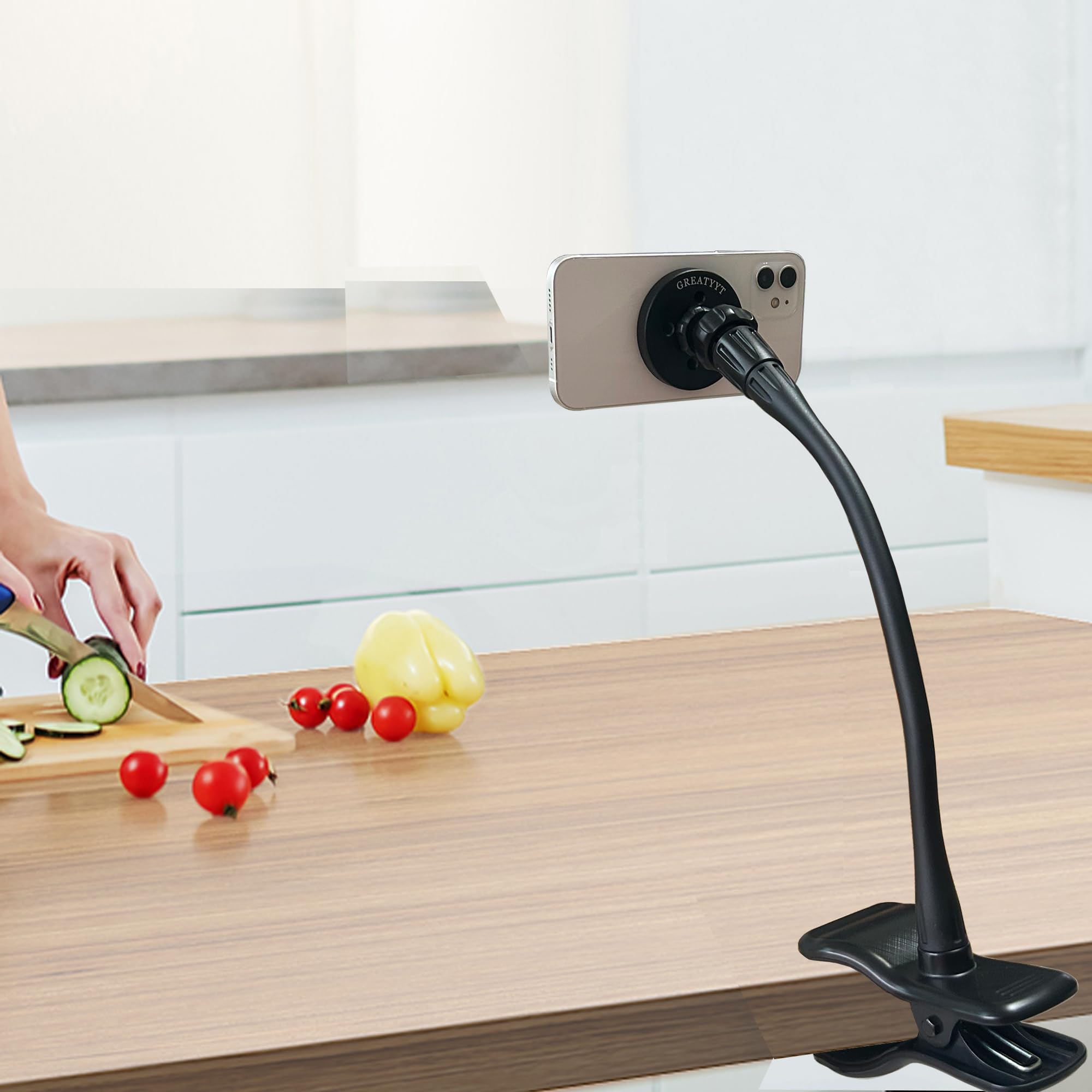 Greatyyt Magnetic Gooseneck Phone Holder Clamp Mount For Magsafe,Cell Phone Clamp Clip For Guitar, Bass, Desk, Pole, Magnet Phon