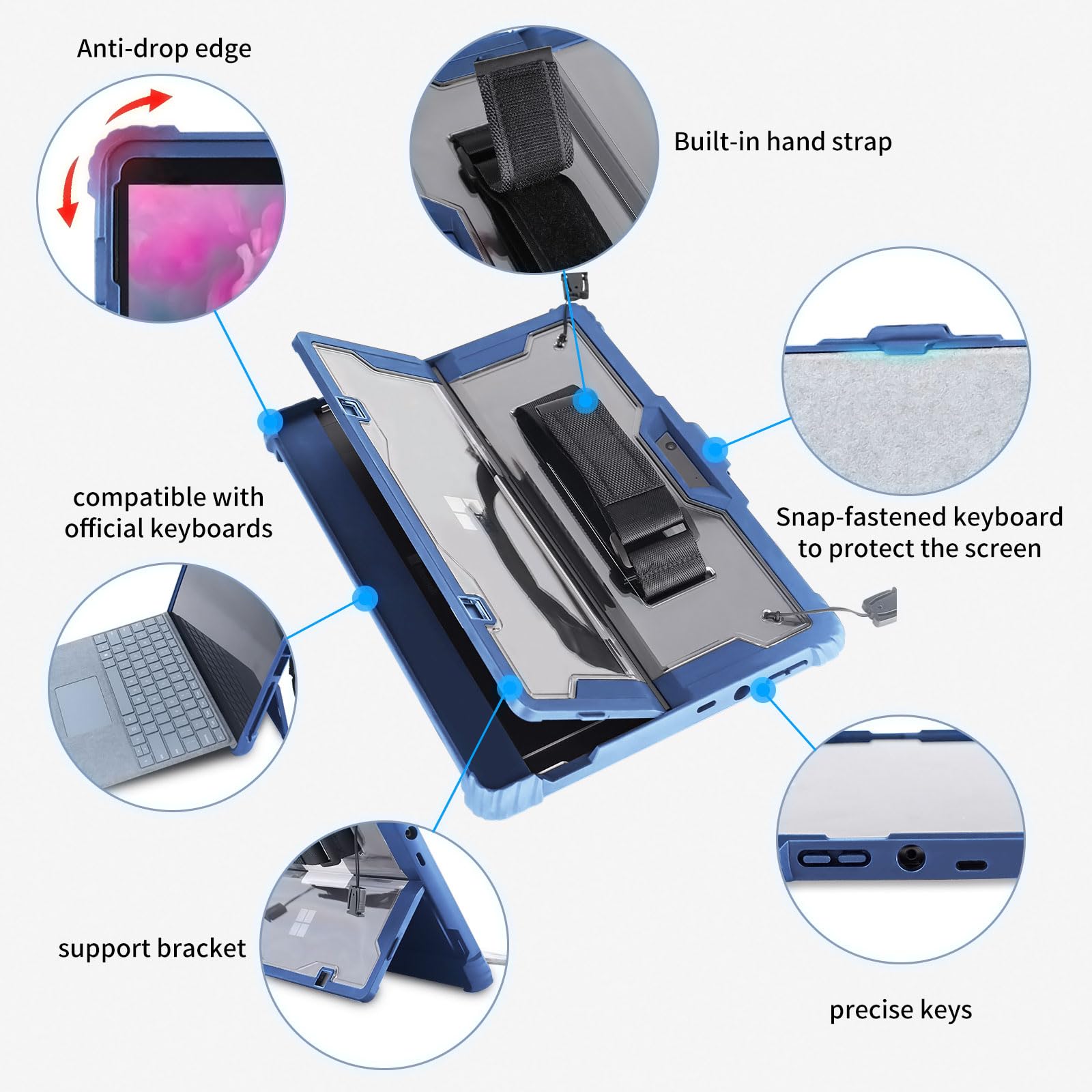 Aoao For Microsoft Surface Pro 8 Case With Shoulder Strap, Hand Strap, Stylus Pen Holder, Rugged, Shock Absorbing And Drop Resis