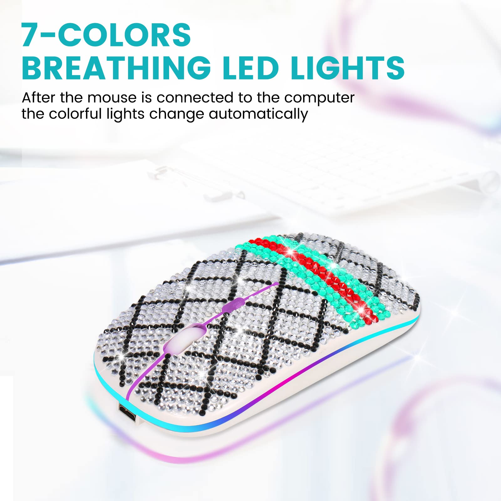 Greshare Wireless Mouse,2.4Ghz Optical Silent Mice With Wireless Bluetooth Dual Mode Connection Rgb Colorful Luminous For Comput