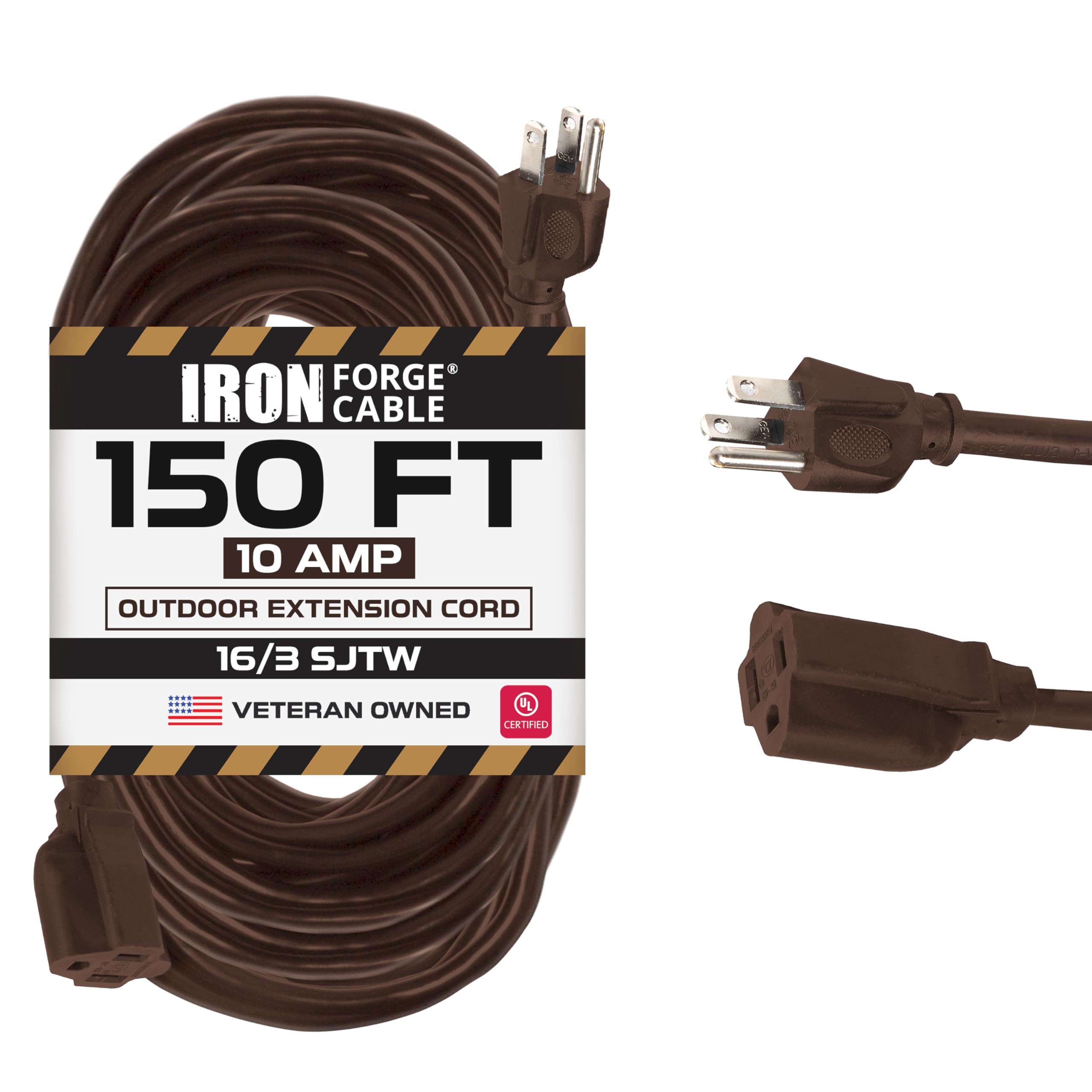 Iron Forge Cable Outdoor Extension Cord 150 Ft   16 Gauge 10 Amp Heavy Duty Power Extension Cords 3 Prong   16/3 Sjtw   Great Fo