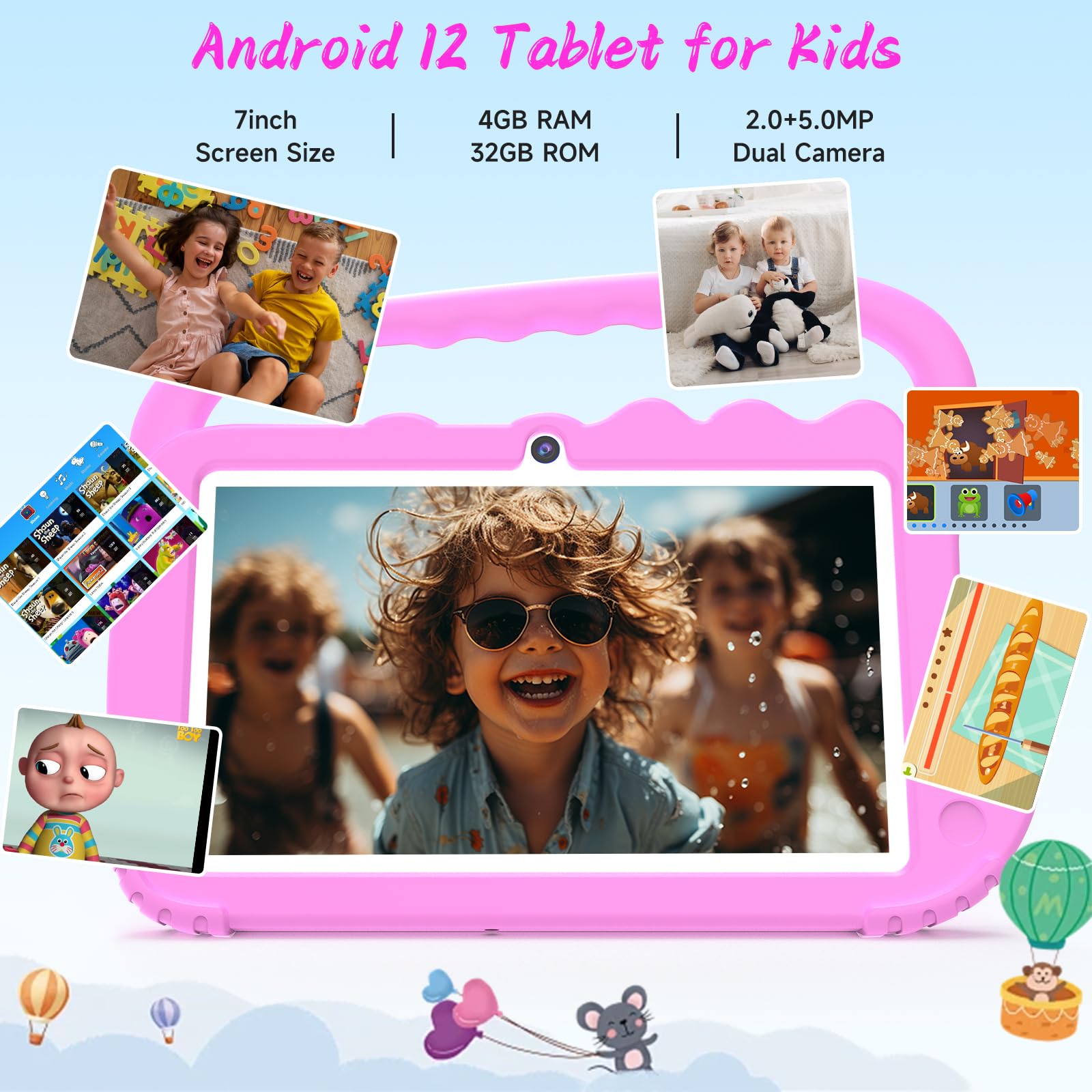 Yqsavior Kids Tablet 7 Inch, Android 12 Tablet For Kids, 4Gb Ram 32Gb Rom Toddler Tablet, Bluetooth, Ips Screen, Parental Contro