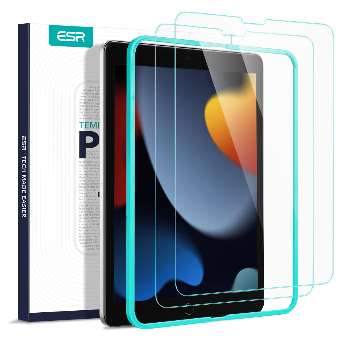 Esr For Ipad 9Th Generation Screen Protector, Tempered Glass Film With Easy Installation Frame For Ipad 9/8/7 Gen (2021&2020&2019, 10.2 Inch), Scratch-Resistant, Hd Clear, 2 Pack