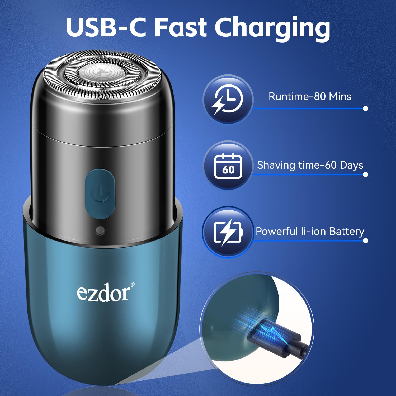 Mini Electric Shaver, Compact Electric Razor For Men Women, Usb C Rechargeable Mini Shaver, Waterproof Portable Shaver, Powerful