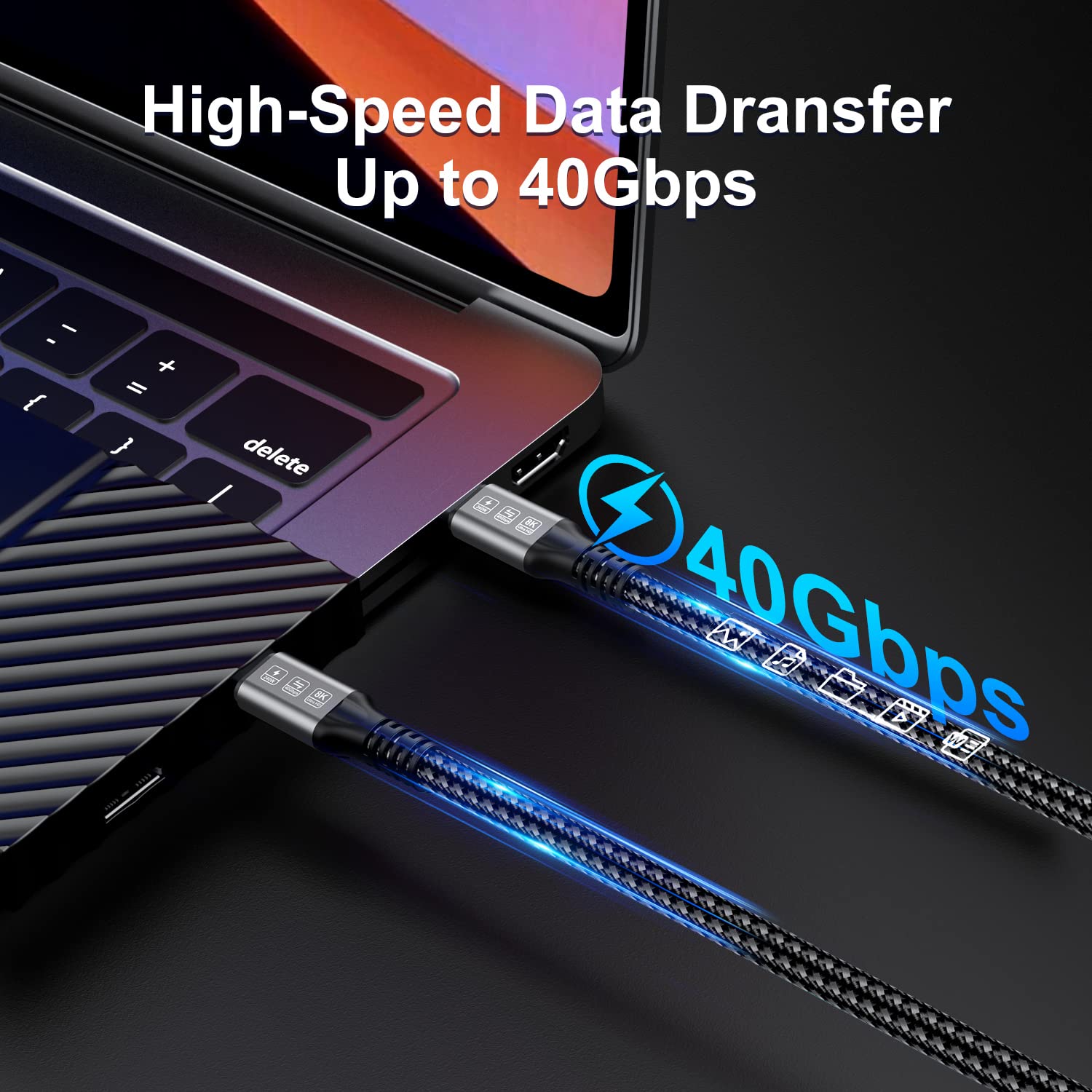 240W Thunderbolt 4 Cable 3Ft, Usb C Thunderbolt 4 Cable Monitor Cable Supports 40Gbps Data Transfer And Single 8K/Dual 4K Video