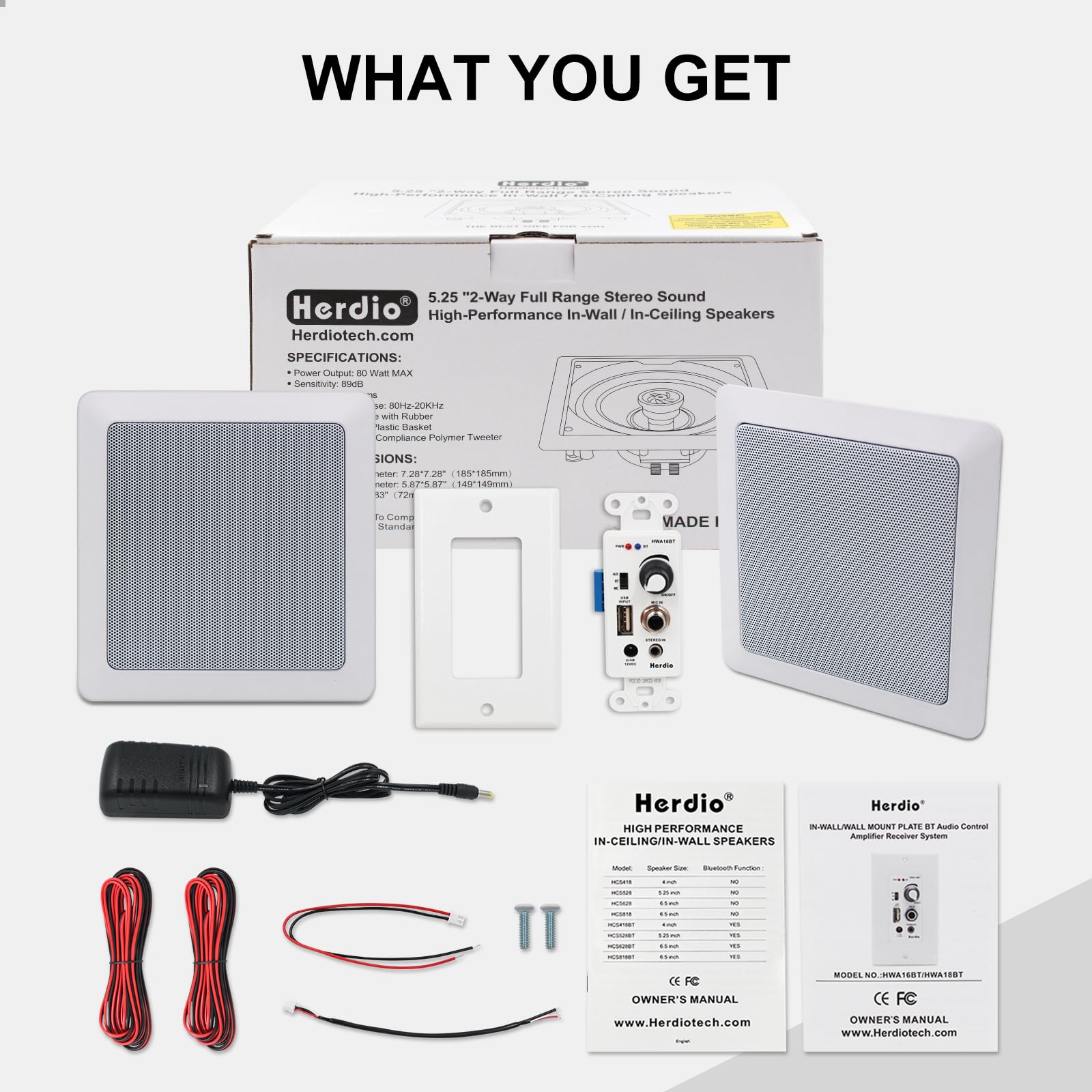 Herdio 5.25 Inch Bluetooth Ceiling Speakers With Wall Mount Control Amplifier Receiver System For Home Living Room Bedroom Bathr