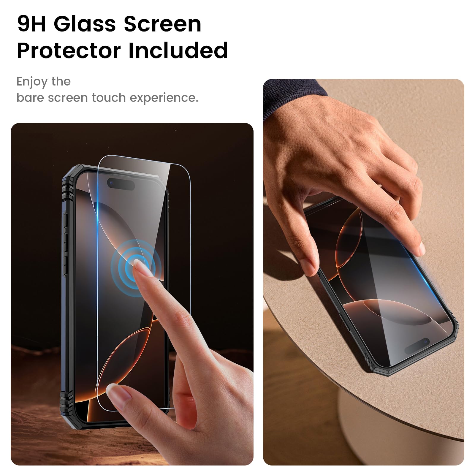 Goton Compatible For Iphone 16 Pro Max Case With Screen Protector   Slide Camera Cover Protective Phone Case With Ring Stand, He