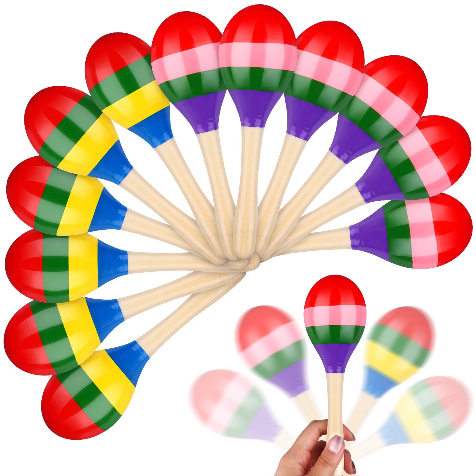 24 Pcs Maracas Hand Percussion Rattles 7.87 Inch Wooden Rumba Shaker Maracas For Adults Kids Maracas Musical Instrument Mexican 