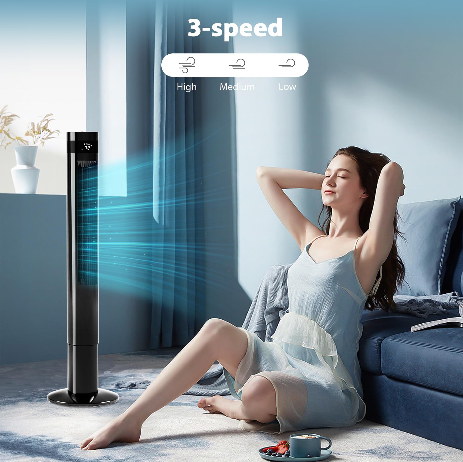 Antarctic Star Tower Fan Portable Floor Fans 85Oscillating Fan 43 Quiet Cooling 12H Timer Remote Control Standing Bladeless El