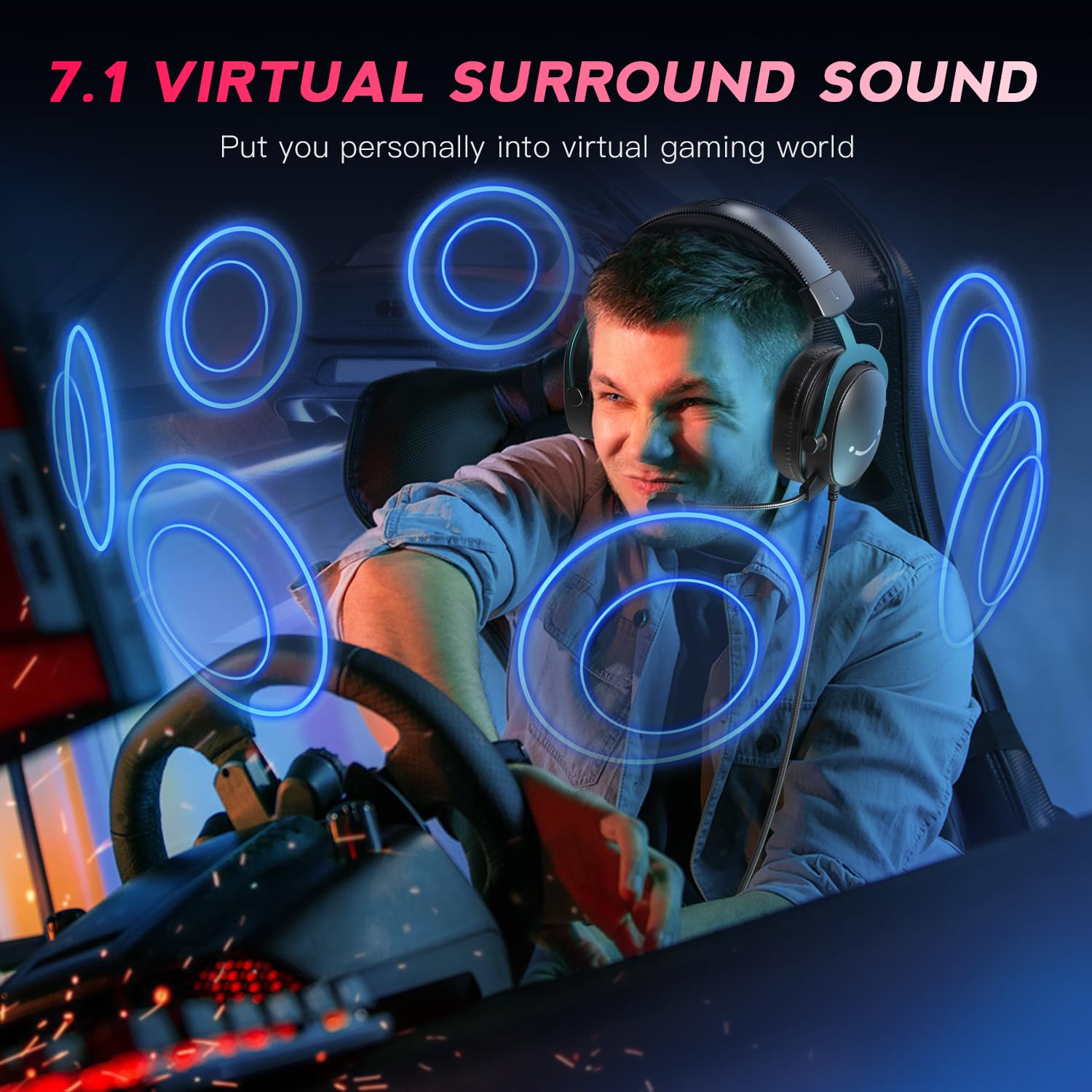 Fifine Pc Gaming Headset, Usb Headset With 7.1 Surround Sound, Detachable Microphone, Control Box, 3.5Mm Headphones Jack, Over E