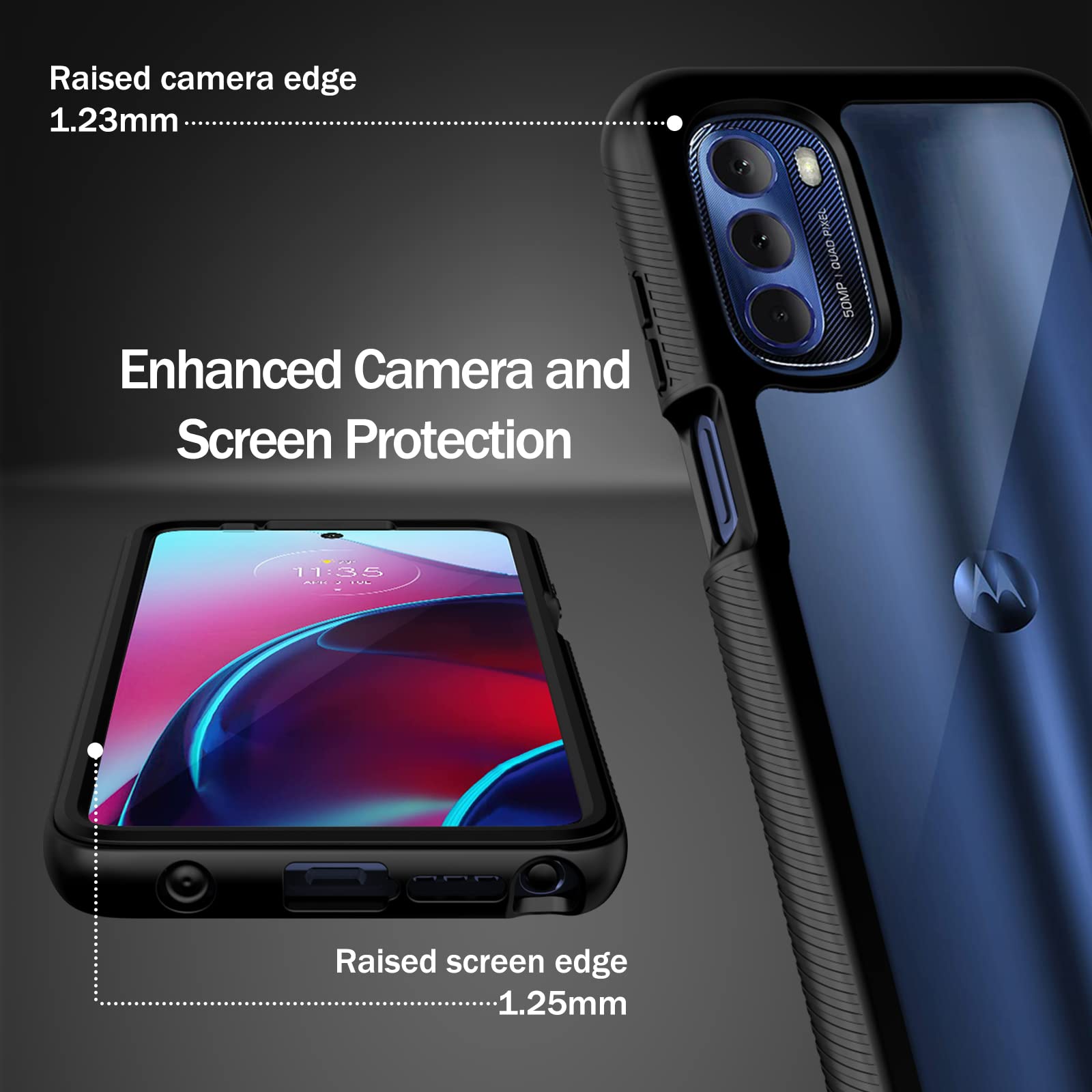 Wahhle Moto G Stylus 2022 4G Case   Built In Screen Protector, Full Body Shockproof, Slim Fit Bumper, Black/Clear