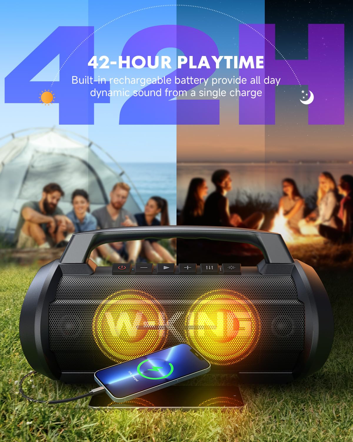 W King Bluetooth Speaker Wireless, 70W 90W Peak Outdoor Speakers Bluetooth Loud Party Speaker Large Portable Waterproof Bluetooth Speakers With Subwoofer/Deep Bass/Dsp/Stereo Pairing/Eq/42H/Power Bank