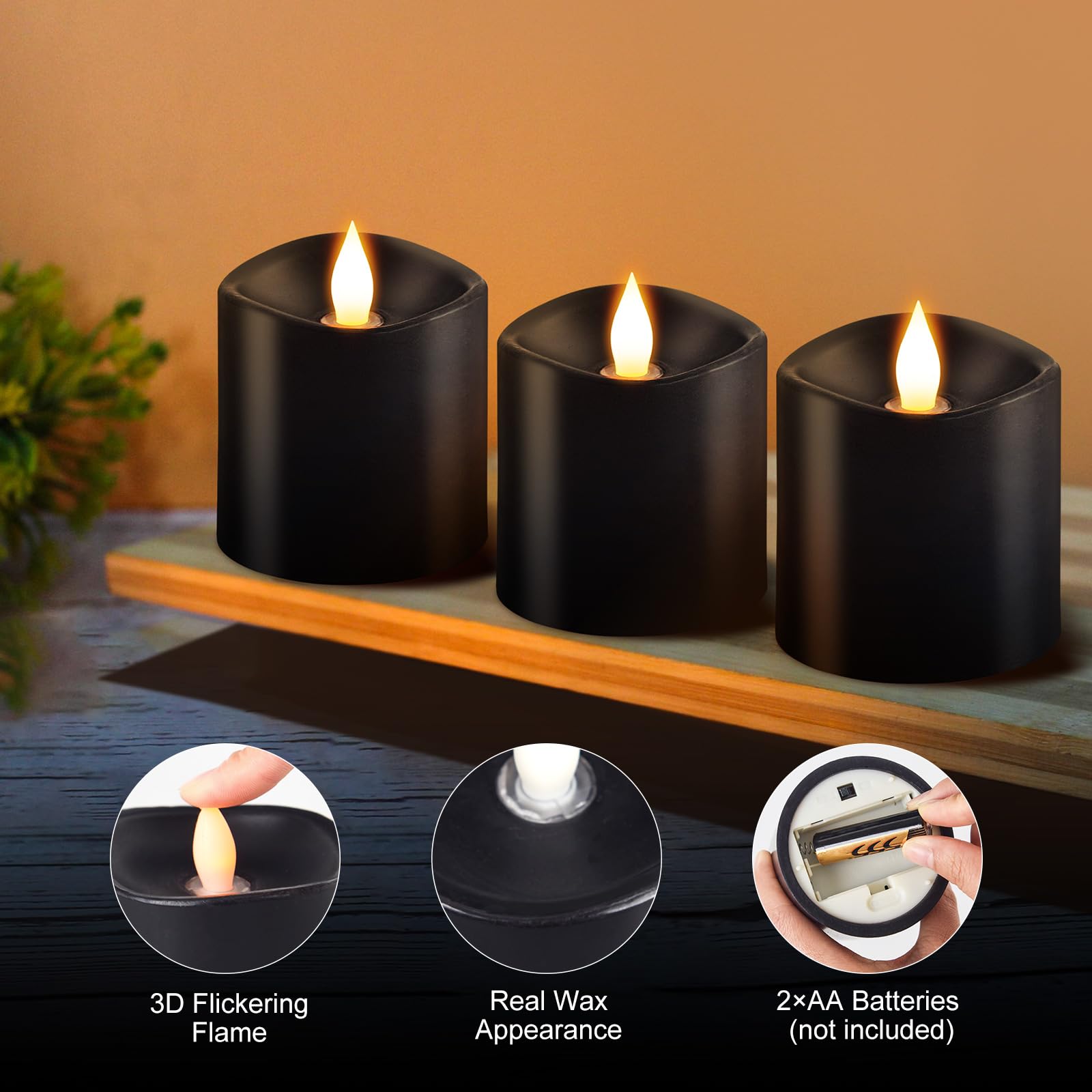 Milysoek 3X3 Flickering Flameless Candles Set Of 3, Led Candles Battery Candles Flickering,With Timer, 3 Inch Flameless Candles