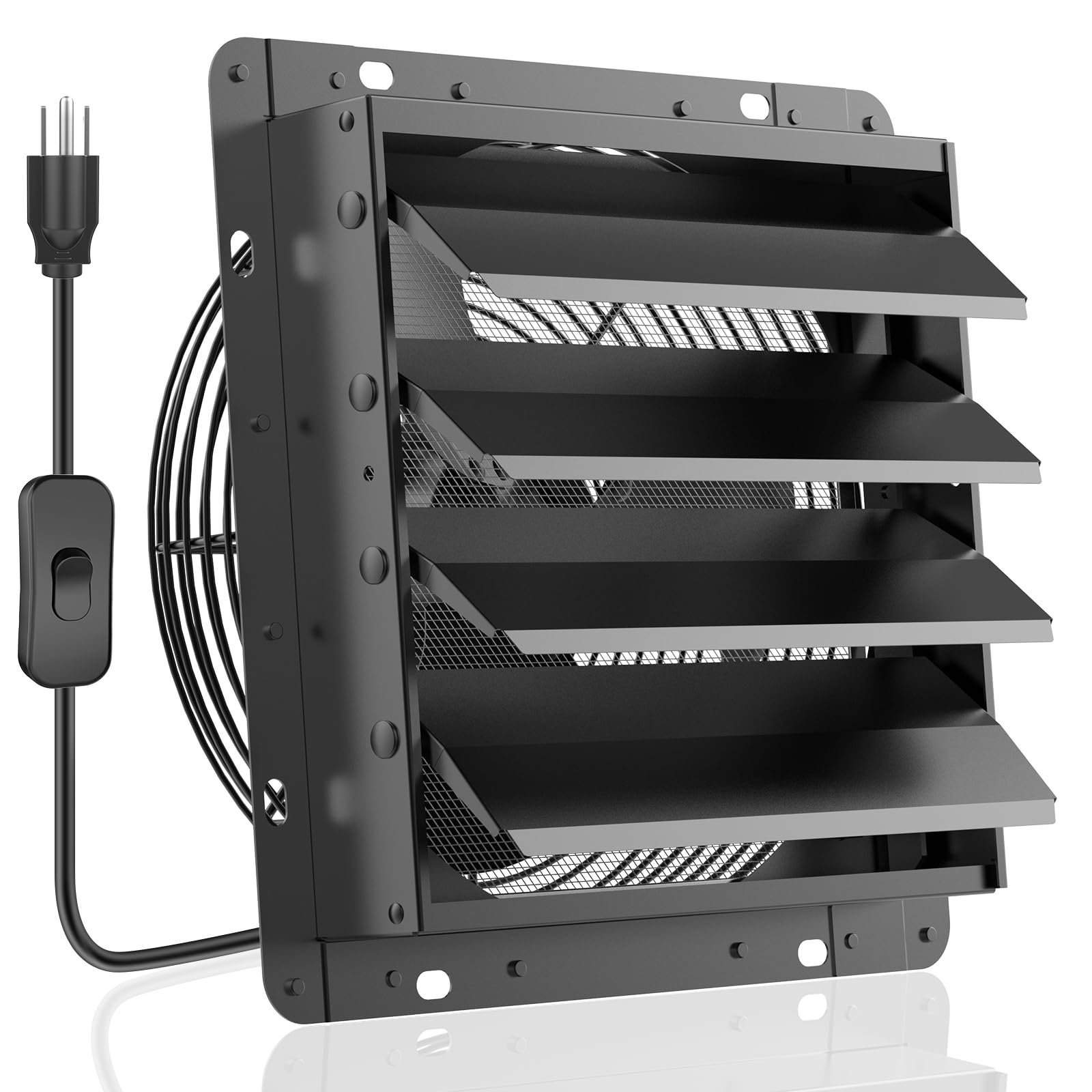 Hg Power Upgraded 14 Inch Shutter Exhaust Fan, 882Cfm High Speed Vent Fan, 1400Rpm Wall Mounted Attic Fan With Steel Mesh Screen