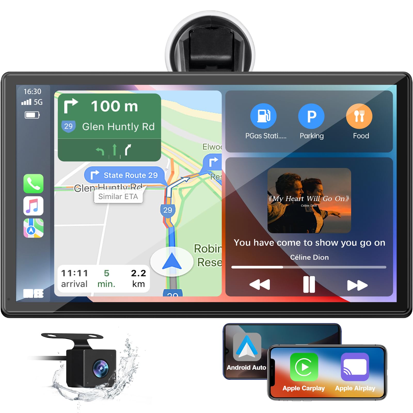 9 Inch Wireless Car Stereo With Carplay, Backup Camera, Gps Navigation, Android Auto   By Lamtto