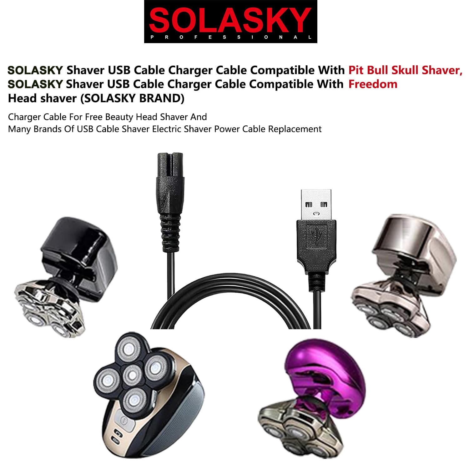 Solasky Universal Head Shaver Charger Cord Compatible With Bird Freedom Skull Shaver Head Shaver, Usb Charging Cable Charger Cor
