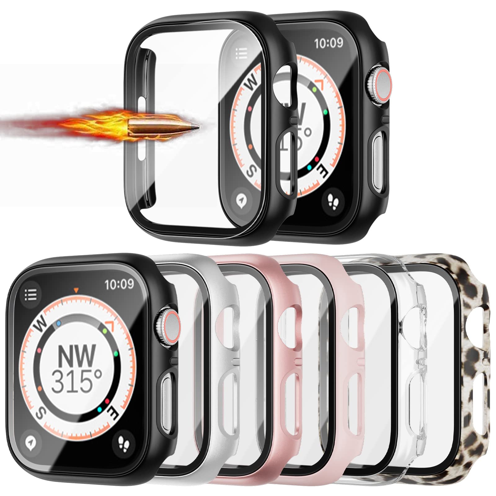 6 Pack For 2022 Apple Watch Se Series 6/5/4 40Mm Case With Tempered Glass Screen Protector,Jzk Slim Guard Bumper Full Coverage H