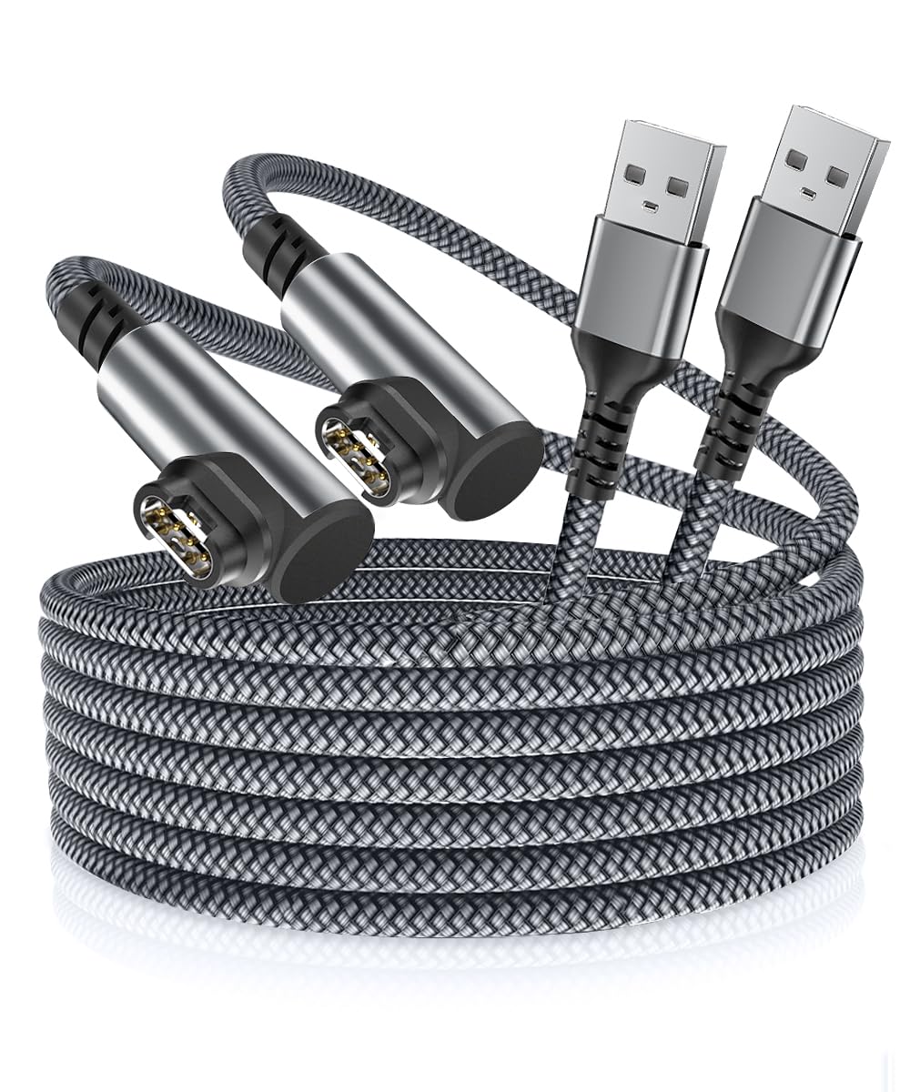 Garmin Watch Charger Cable 1.8M 2Pack,Right Angle Nylon Charging Power Cord Lead For Fenix 8 5 5X 6S 6X 7 7S 7X,Forerunner 745 935 945 245 Music,Instinct,Approach S10 S40 S60 S12 S42,Vivoactive 4 4S