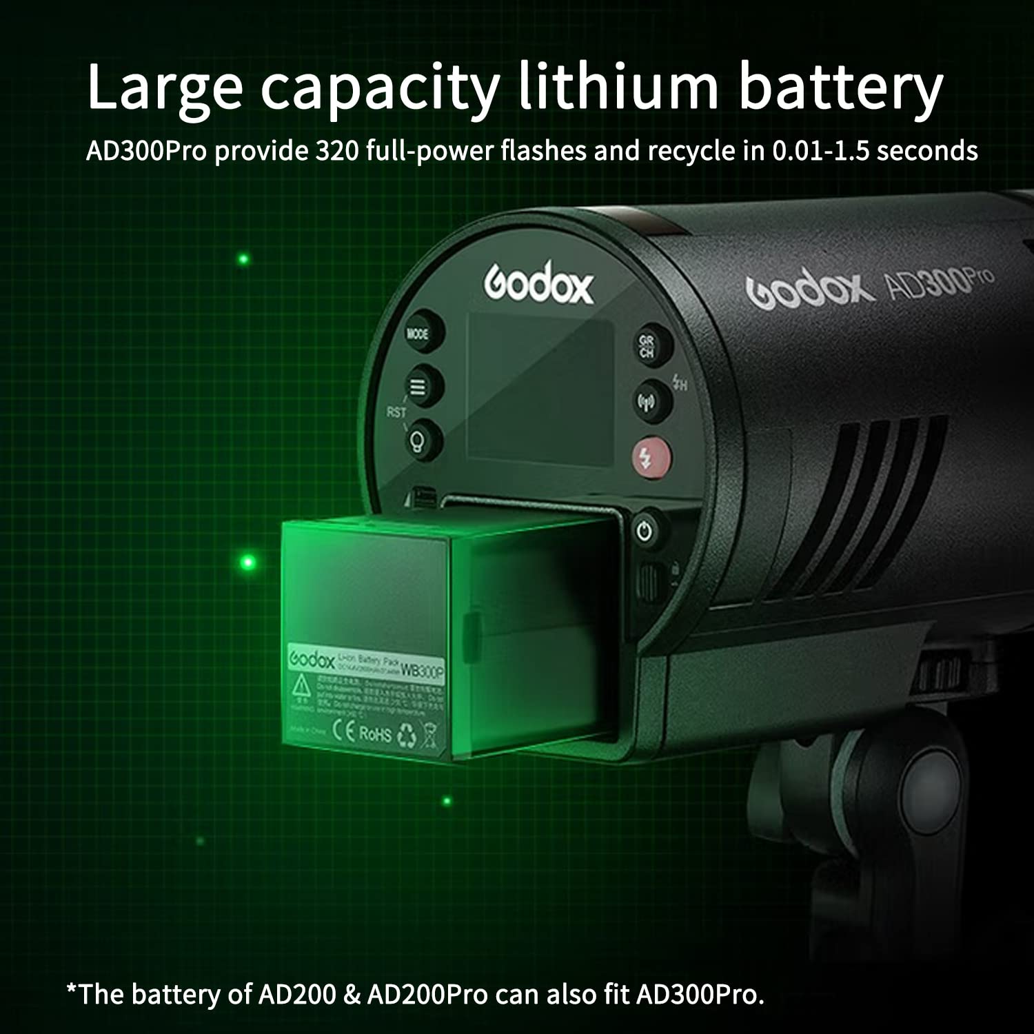 Godox Ad300Pro Outdoor Flash Strobe, 300W 2.4G Ttl 1/8000 Hss Flash, 0.01 1.5S Recycle Time, 320 Full Power Pop, 12W Modeling La