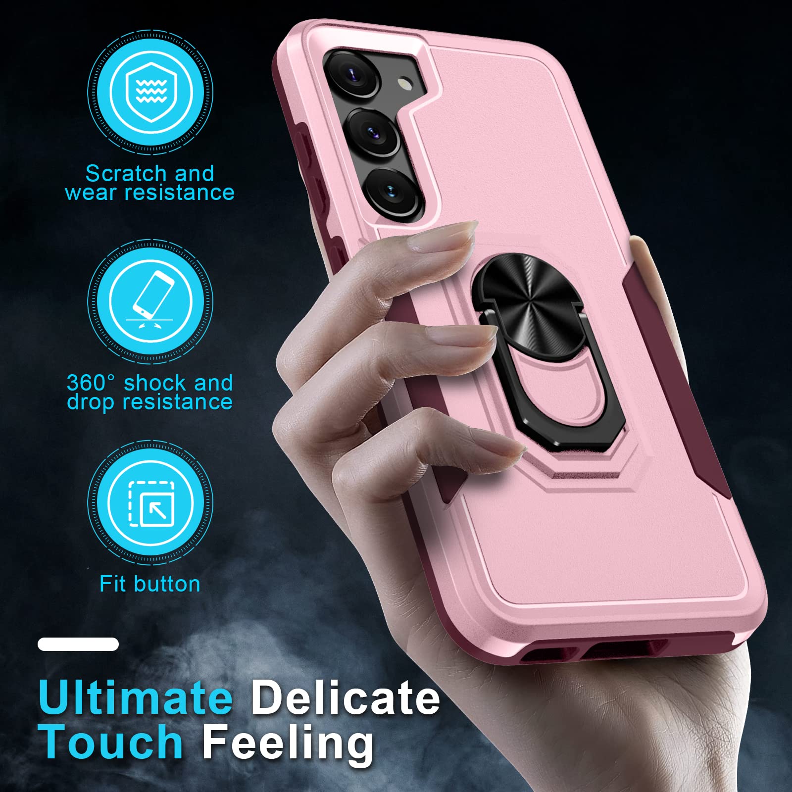 Janmitta Compatible With Samsung Galaxy S23 Case With Screen Protector+Camera Lens Protector,Heavy Duty Shockproof Full Body Pho