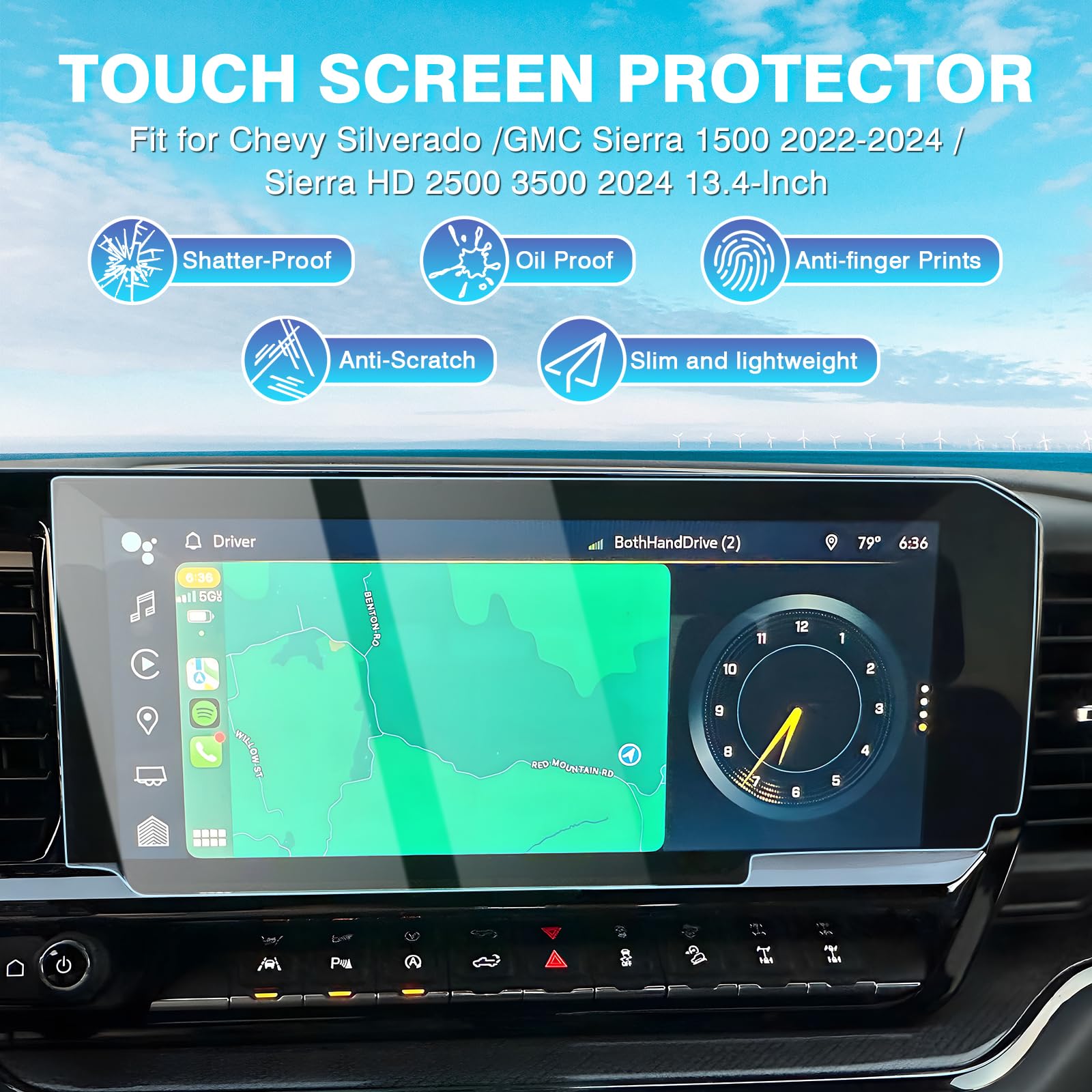 Karltys 2 Pack 2024 2025 Silverado Screen Protector For 2022 2025 Chevy Silverado Sierra 1500/2024 2025 Gmc Sierra 2500Hd 3500Hd 13.4 Inch Touchscreen Tempered Glass Hd Anti Glare