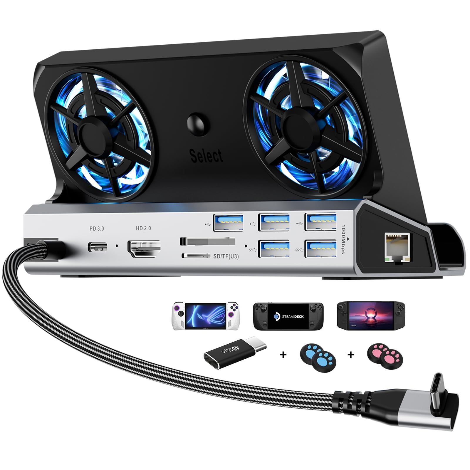 YCE 13-in-1 Dual Fan Steam Deck Dock for Valve Steam Deck & OLED/Switch & 2/Asus ROG Ally & X/Lenovo Legion Go & S & 2/MSI Claw,