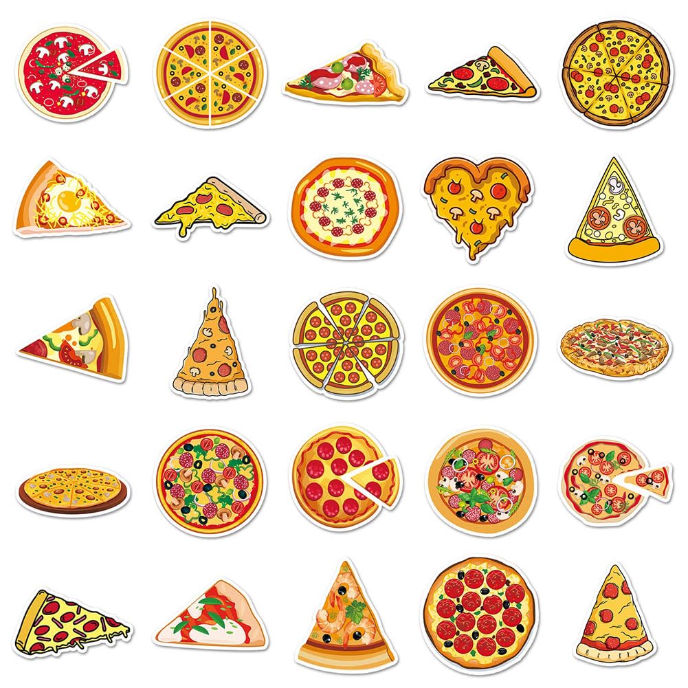 50Pcs Pizza Waterproof Vinyl Stickers Decals For Water Bottles Laptop Luggage Cup Mobile Phone Computer Skateboard Refrigerator