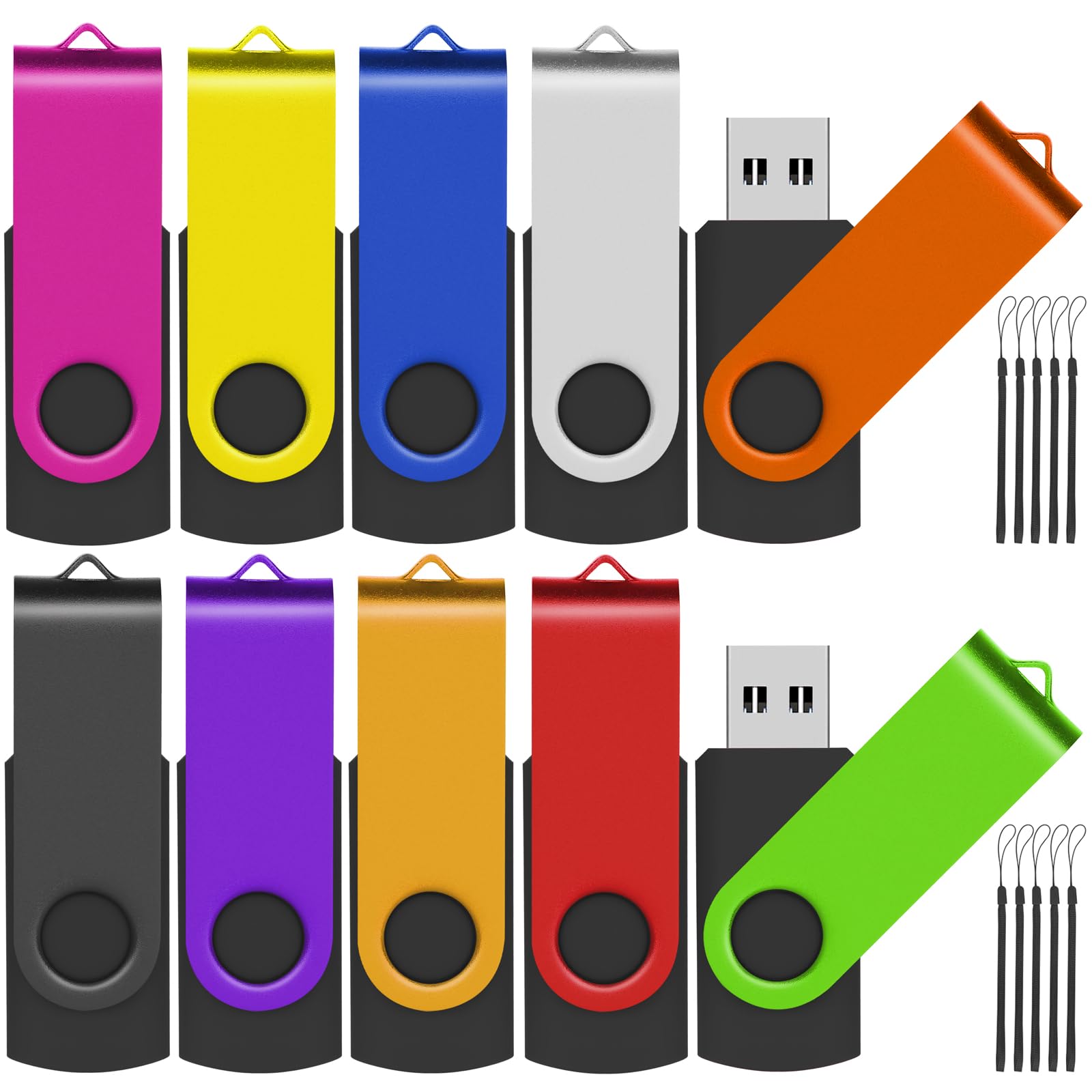 Eastbull Flash Drives Bulk 16Gb Usb Thumb Drive 10 Pack Usb 2.0 Memory Stick Swivel Pen Drive With Lanyard For Storage And Backup (16 Gb 10 Colors)