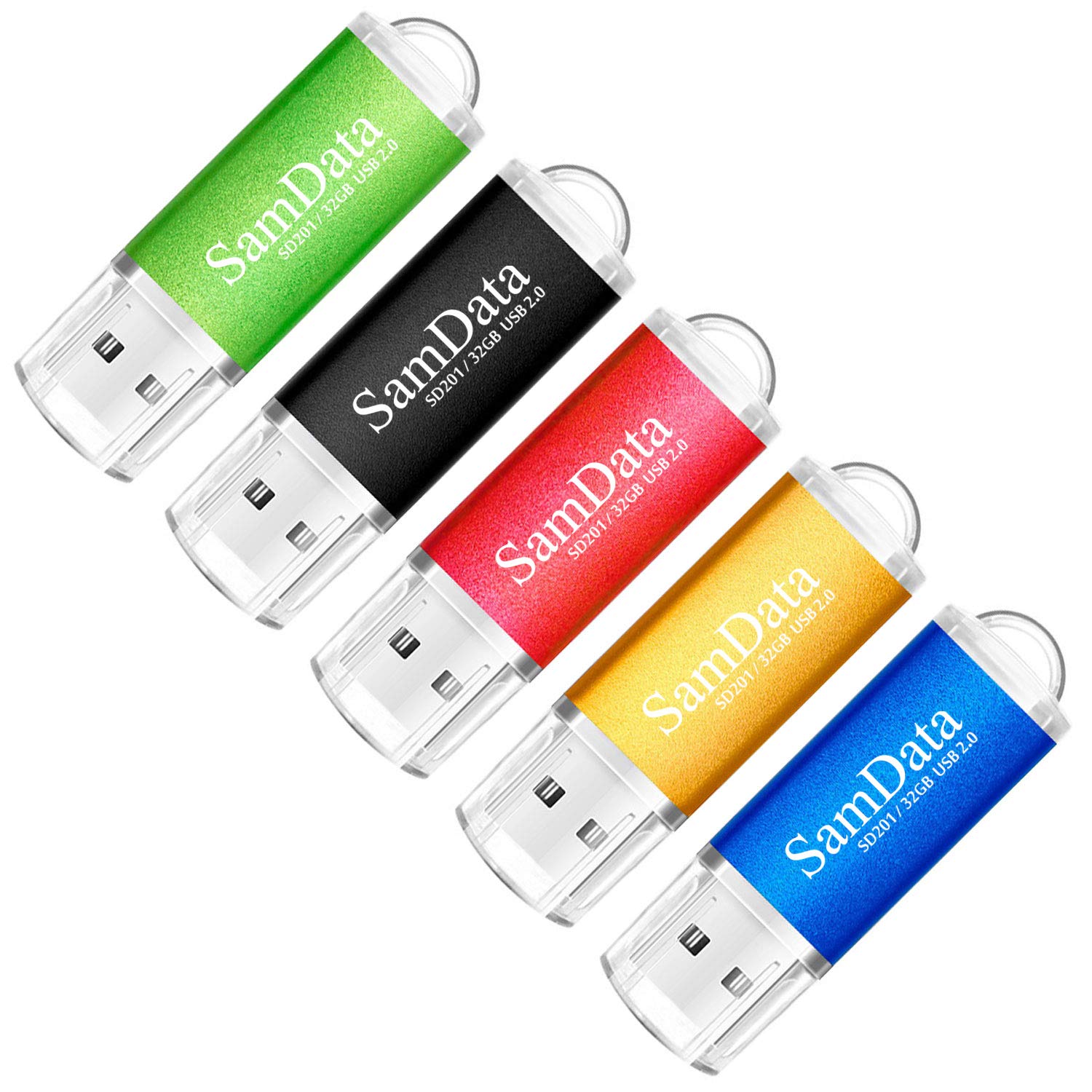 SamData 5 Pack 32GB USB Flash Drives USB 2.0 Thumb Drives Memory Stick Jump Drive Zip Drive, 5 Colors: Black Blue Green Gold Red