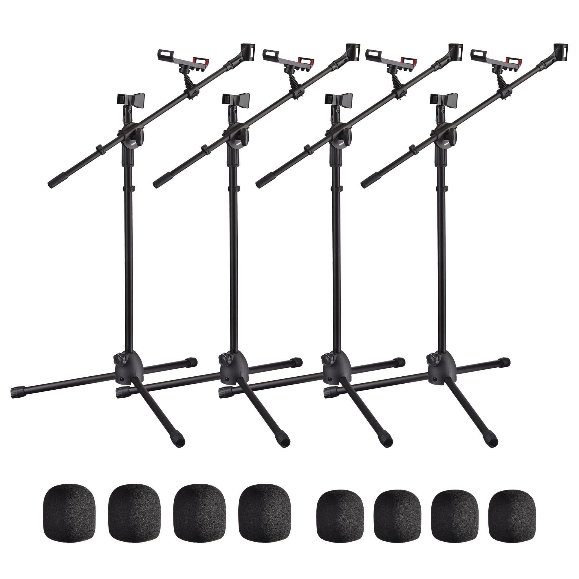 AW 4 Packs Microphone Boom Arm Stand Dual Mic Clips Adjustable Tripod Phone Holder for Performance Singing Wedding Stage and Out