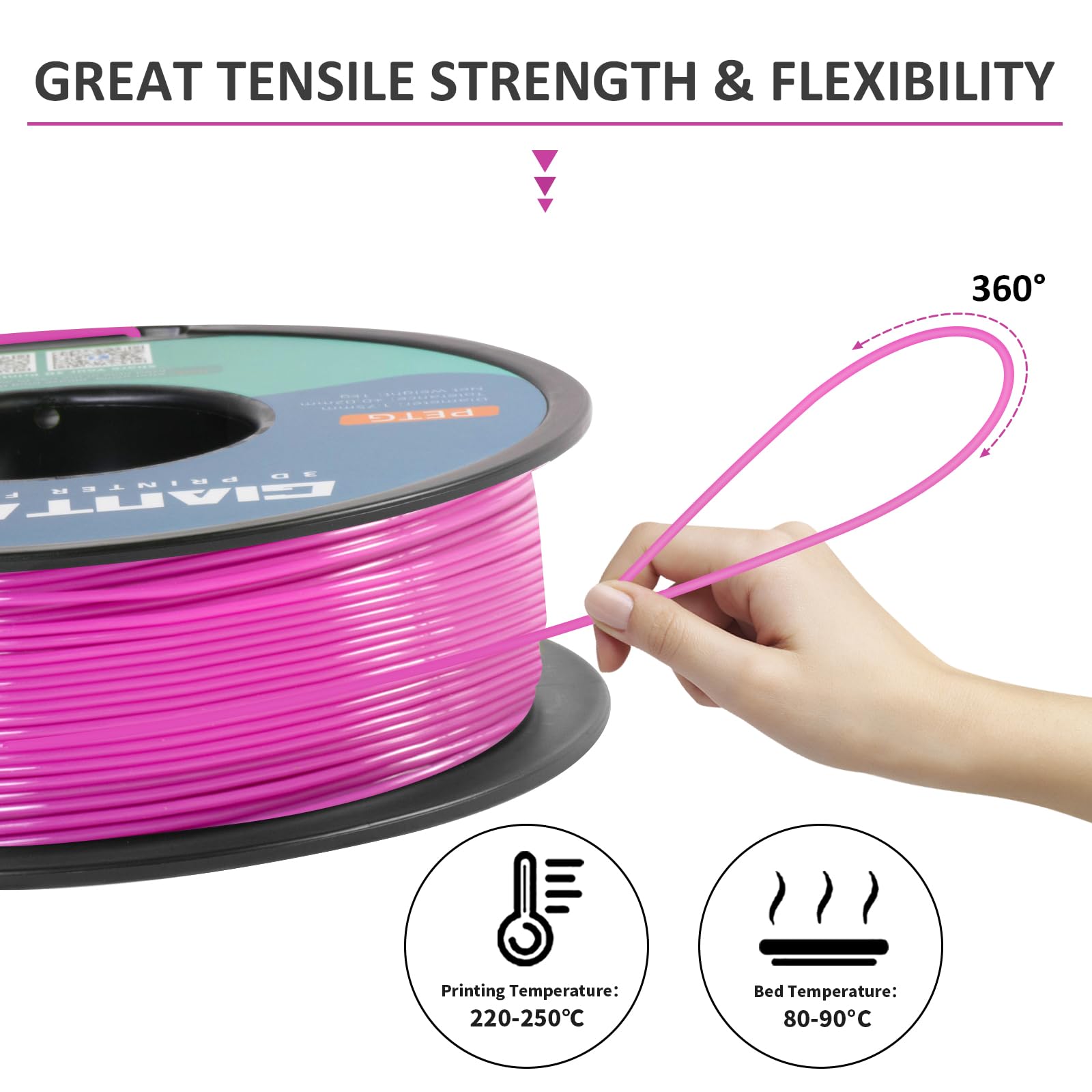 Giantarm Petg Filament 1.75, 3D Printer Filament Petg 1Kg(2.2Lb), Toughness Enhanced, Dimensional Accuracy +/ 0.02Mm, Vacuum Pac