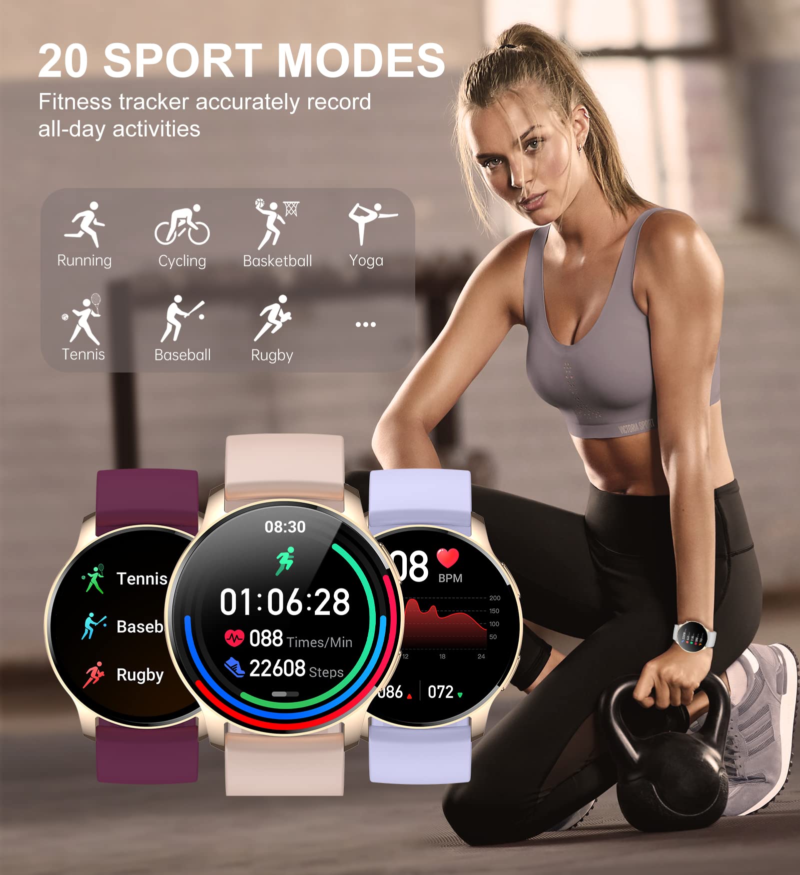 Iaret Smart Watch For Women, Bluetooth Call Fitness Tracker For Android And Ios Phones Waterproof Smartwatch With 1.32 '' Hd Ful