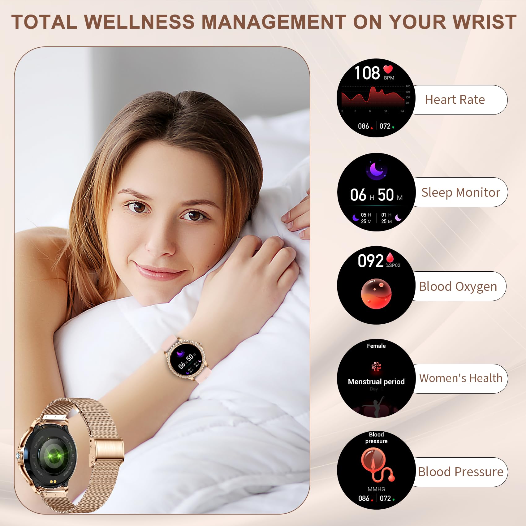 Erkwei Smart Watches For Women(Make/Answer Call) 1.32 '' Hd Women Watch With Heart Rate Sleep Fitness Tracker With Step Calorie