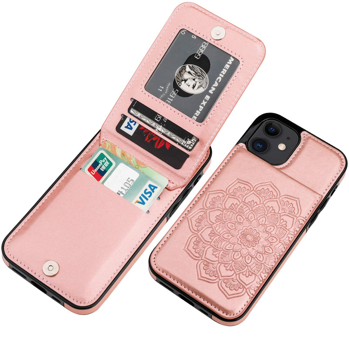 Vaburs Compatible With Iphone 12 And Iphone 12 Pro Case With Wallet Card Holder,Embossed Mandala Pattern   Flower Pu Leather 4 C
