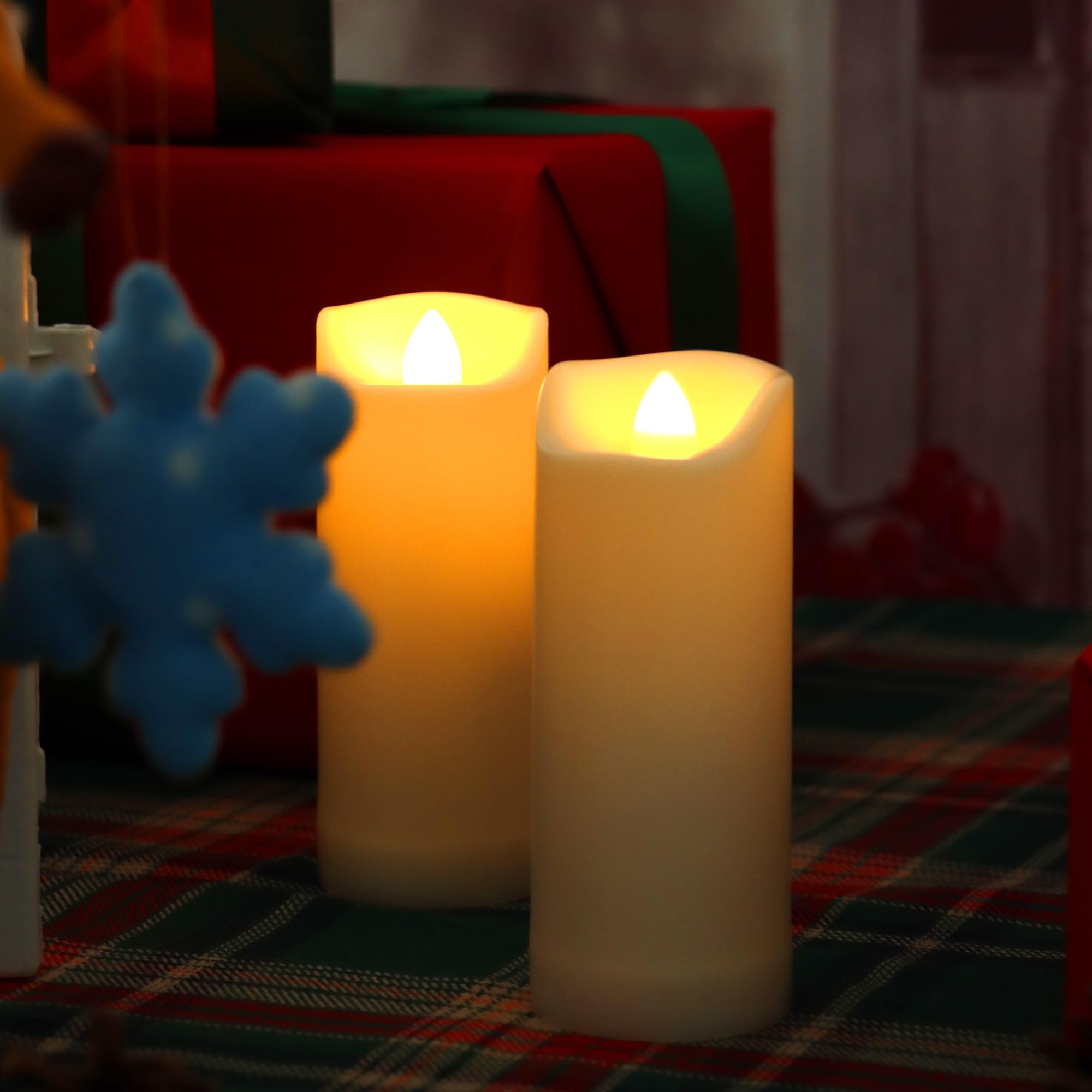 Battery Operated Flameless Led Pillar Candle With Remote Cycling Timer, Realistic Plastic Electric Tall Flickering Light For Ind