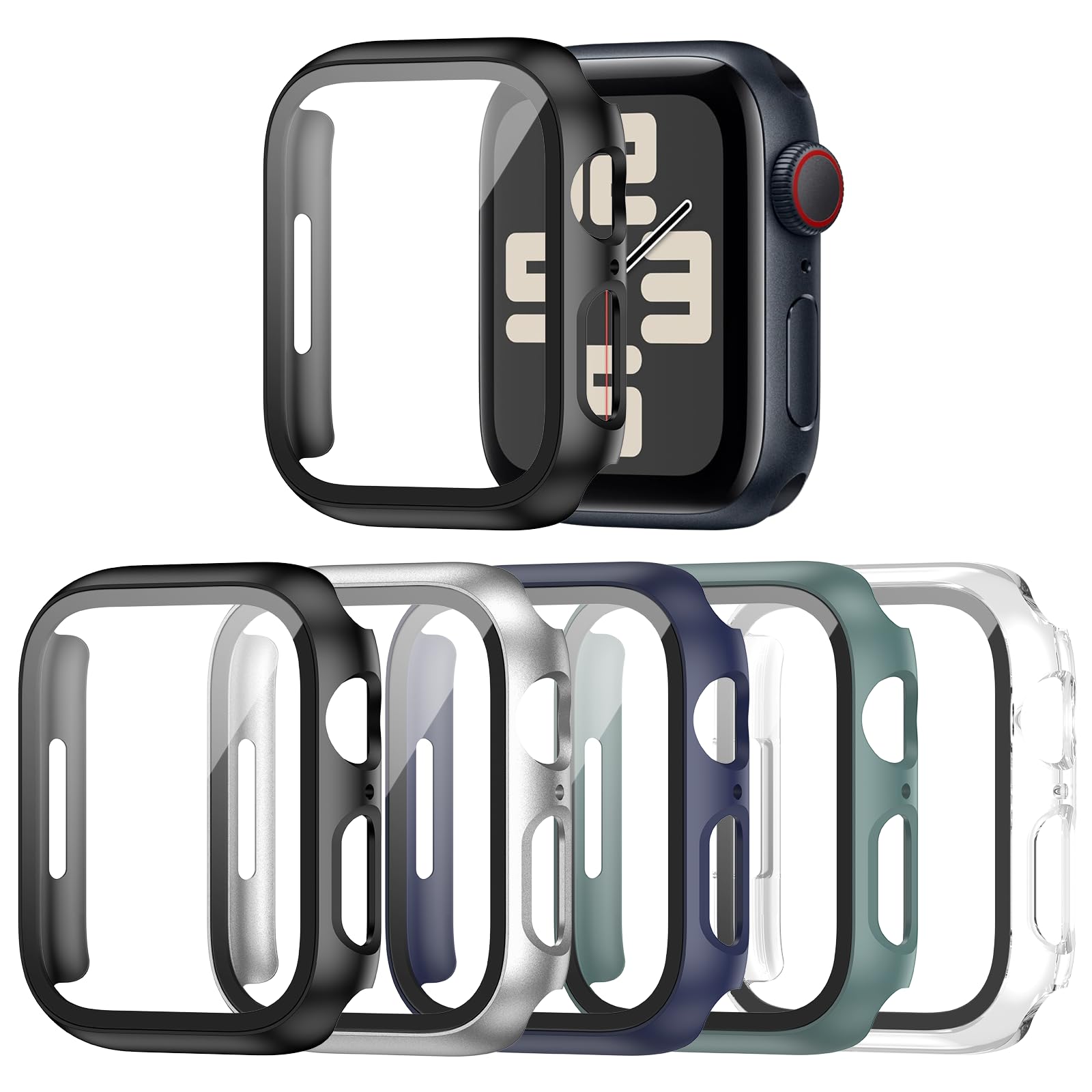 Haojavo 5 Pack Case for Apple Watch Series 3 2 1 42mm with Tempered Glass Screen Protector, Full Hard Ultra-Thin Scratch Resista