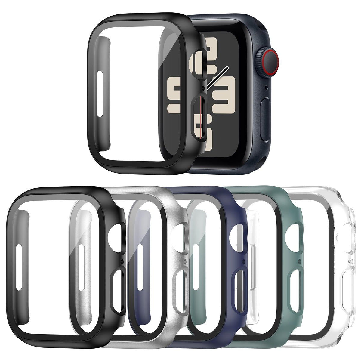 Haojavo 5 Pack Case For Apple Watch Series 3 2 1 38Mm With Tempered Glass Screen Protector, Full Hard Ultra Thin Scratch Resista